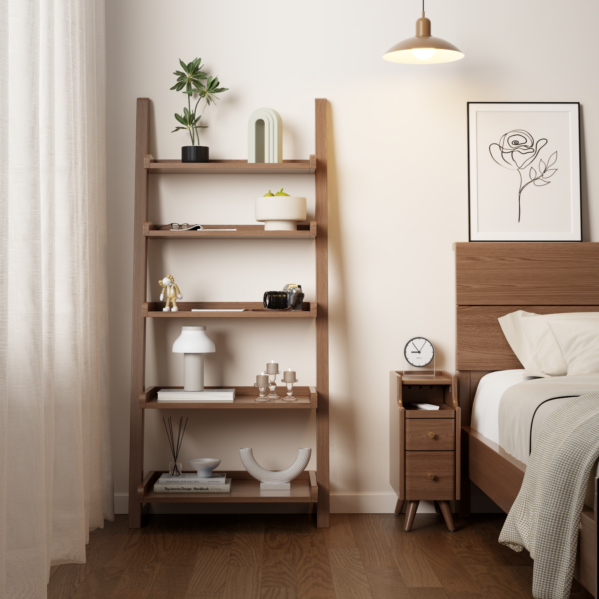 5-Tier Wooden Ladder Shelf – Modern Space-Saving Bookcase