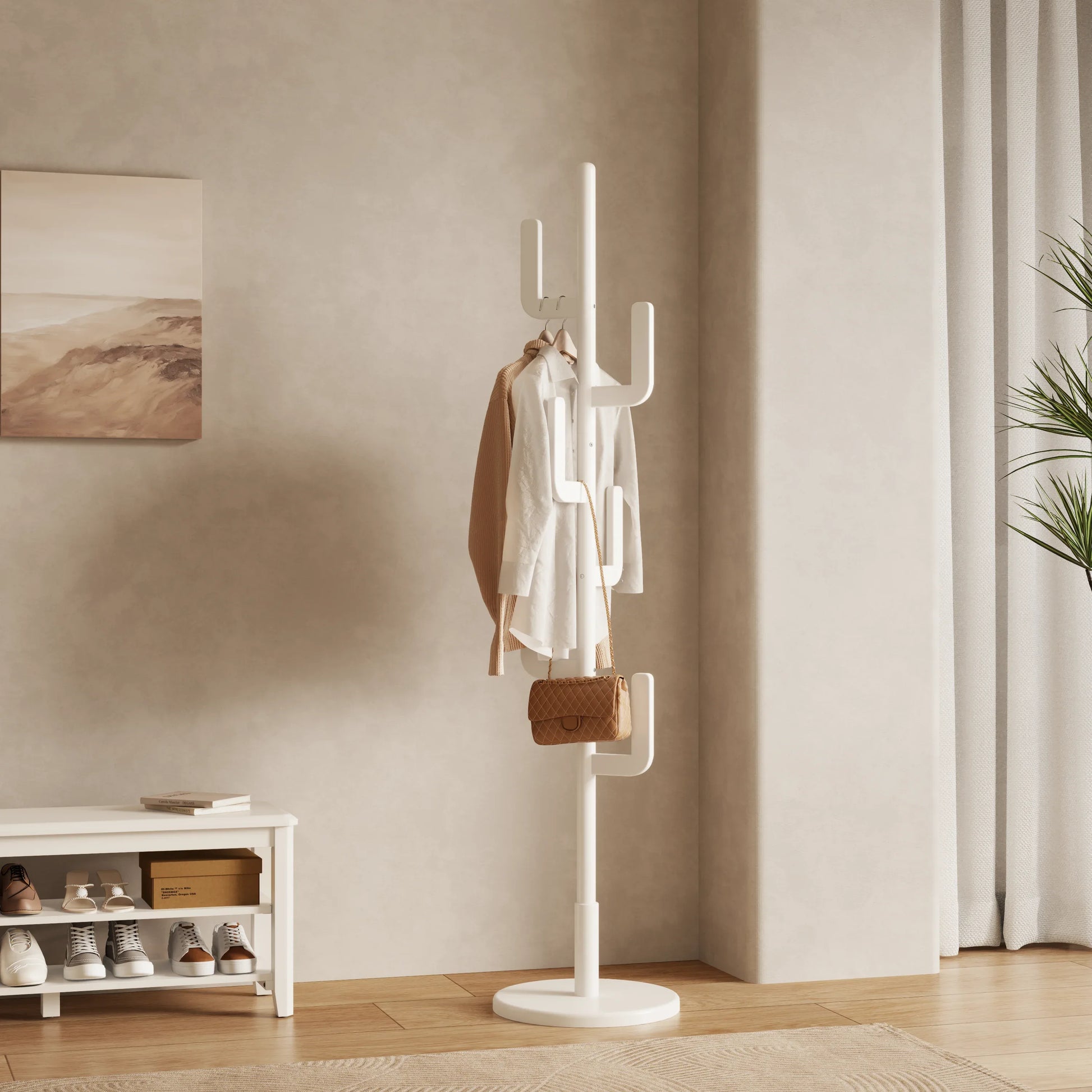 Solid Wood Cactus Coat Rack Stand – Modern Freestanding Coat Tree - Kaslandi Furniture