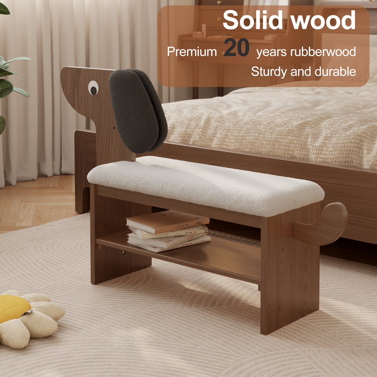 Shoe Rack Bench with Cushion, 2-Tier Dog Shoe Bench Cute, Wood Shoe Rack, Shoe Rack Bench with Storage,Shoe Shelf for Entryway, Hallway, Bedroom, Living Room