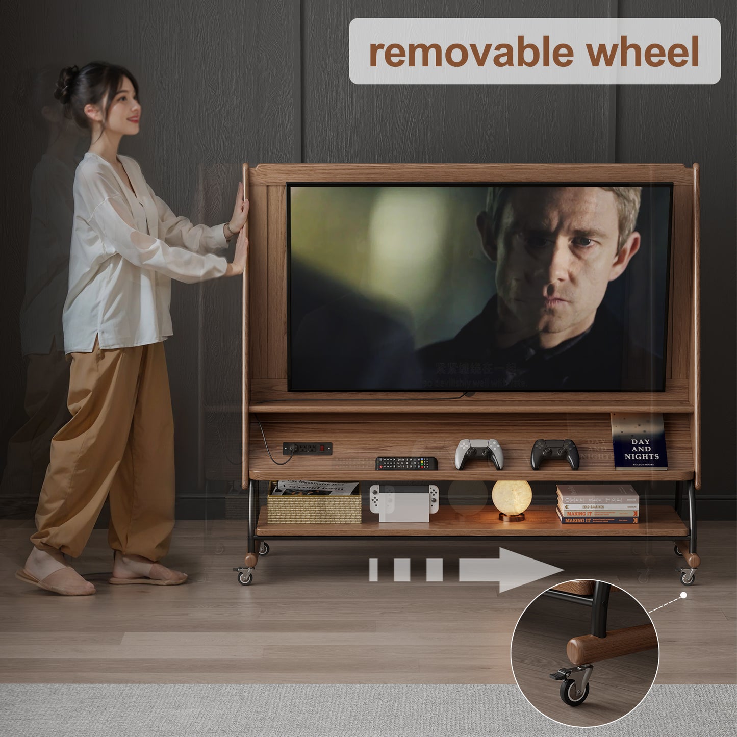Rolling TV Stand, 40-65 Inches