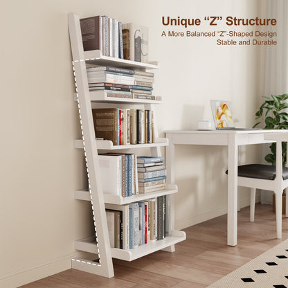 Wooden Ladder Shelf, Ladder Shelf Bookcase, 5 Tier Ladder Shelf with Stable Structure, Leaning Shelf for Living Room, Bedroom, Home Office
