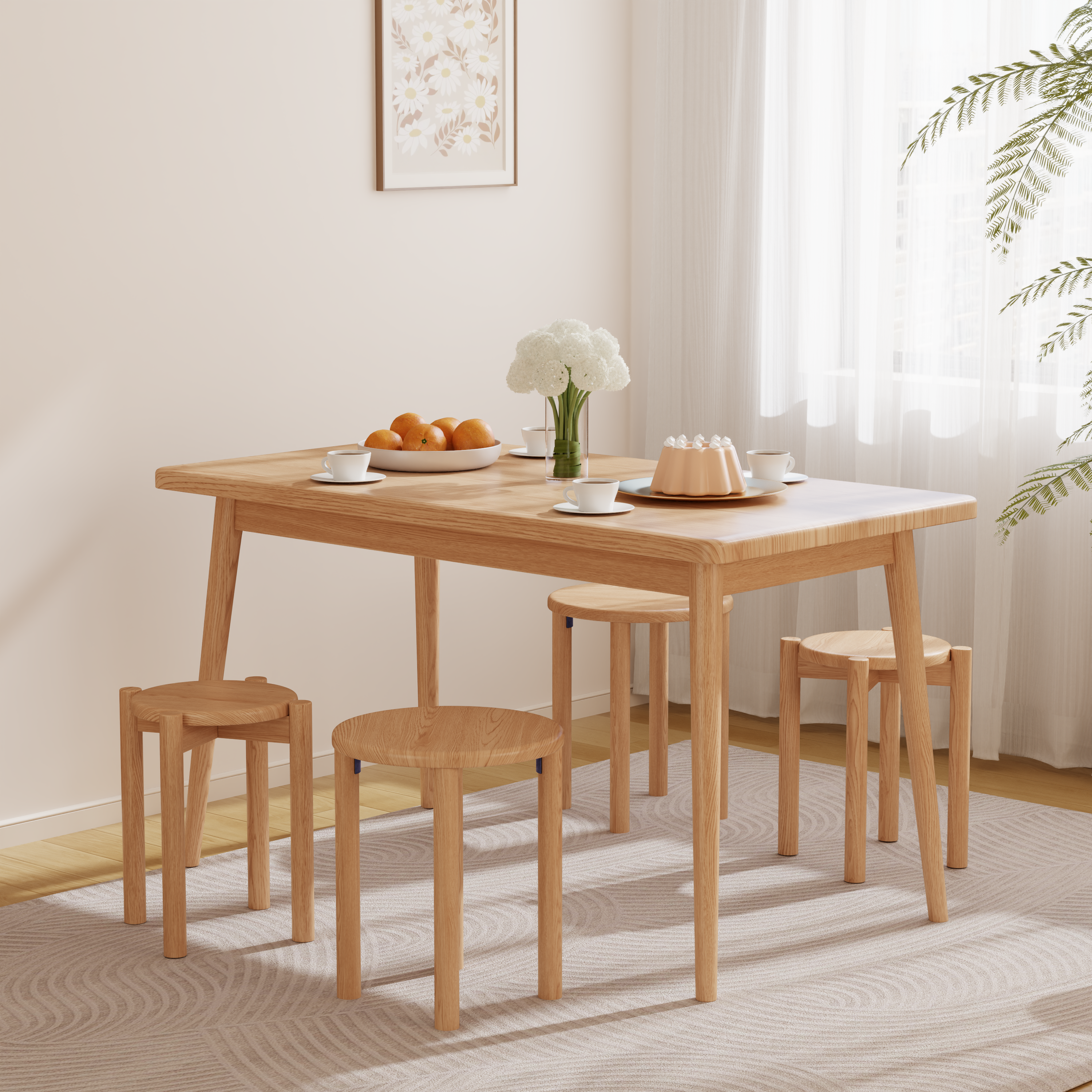 Set of 4 Stackable Solid Wood Multifunctional Round Stools/Side Tables