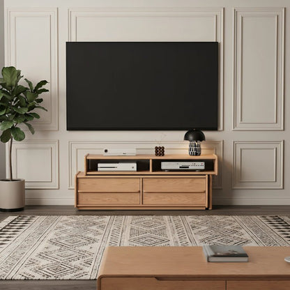 Extendable Solid Wood TV Stand with Drawers & Open Shelves — Fits 42"-90" TVs - iKaslandi