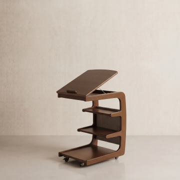 Solid Wood C-Shaped Table for Couch with 3-Tier Storage