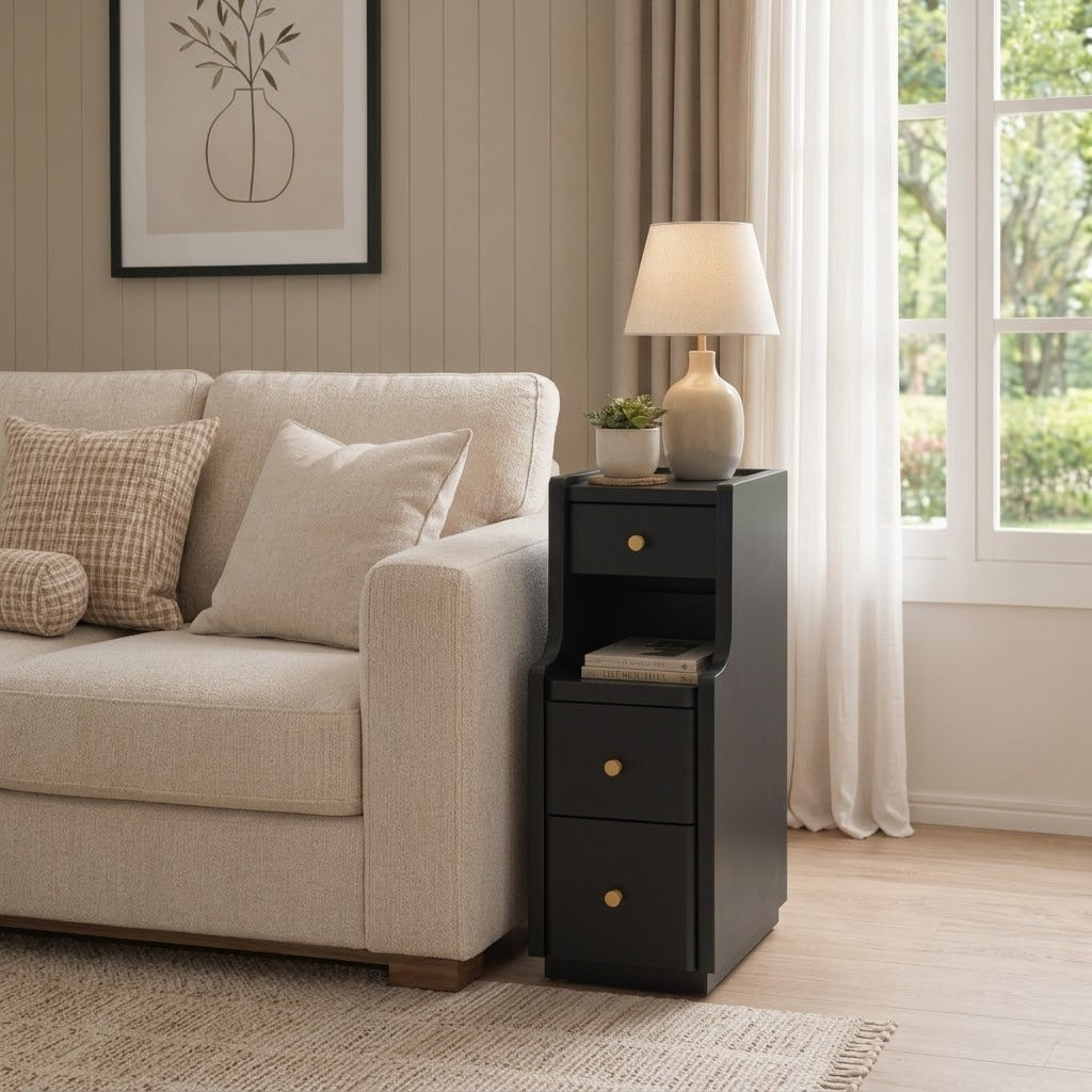 Solid Wood 3-Drawer Nightstand with Shelf — No Assembly Required