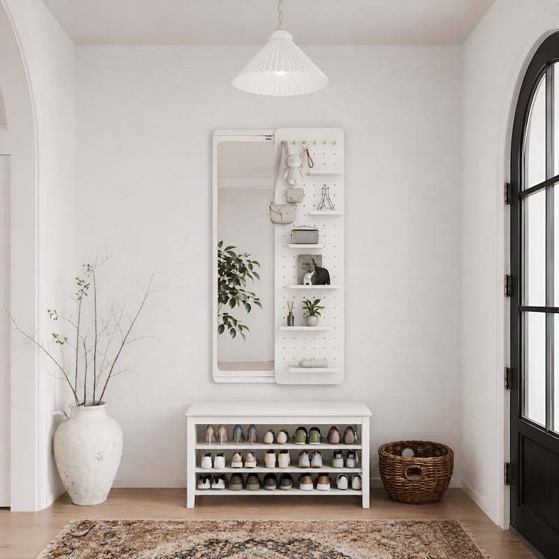 Full Length Wall Mirror with Shelf & Hooks - iKaslandi