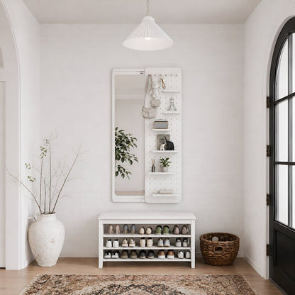 Full Length Wall Mirror with Shelf & Hooks - iKaslandi