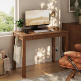 Solid Rubberwood Desk with 2 Drawers and Charging Station, Small Computer Desk