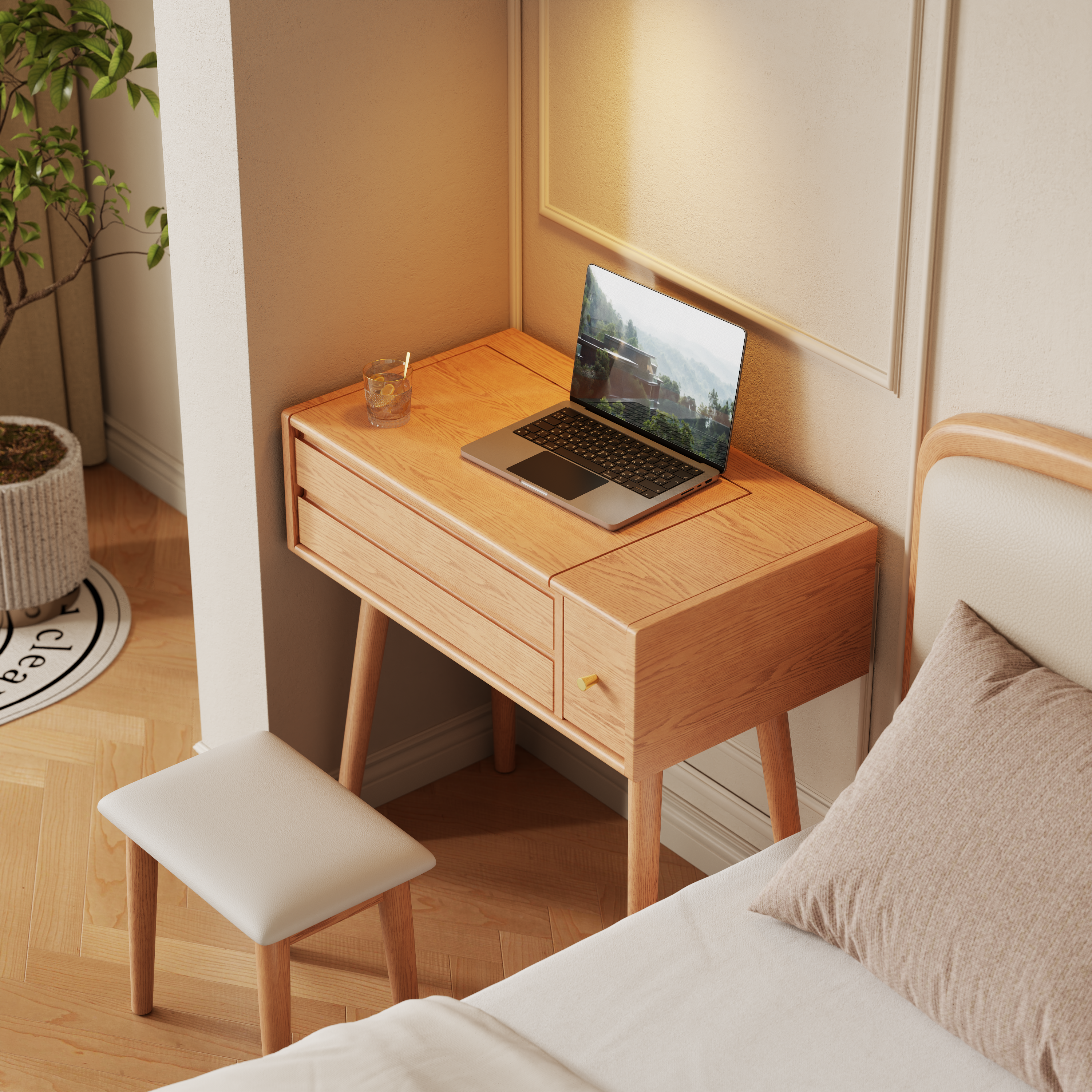 Vanity Desk with Mirror and Lights, Wooden Makeup Vanity Table with 3 or 4 Drawers