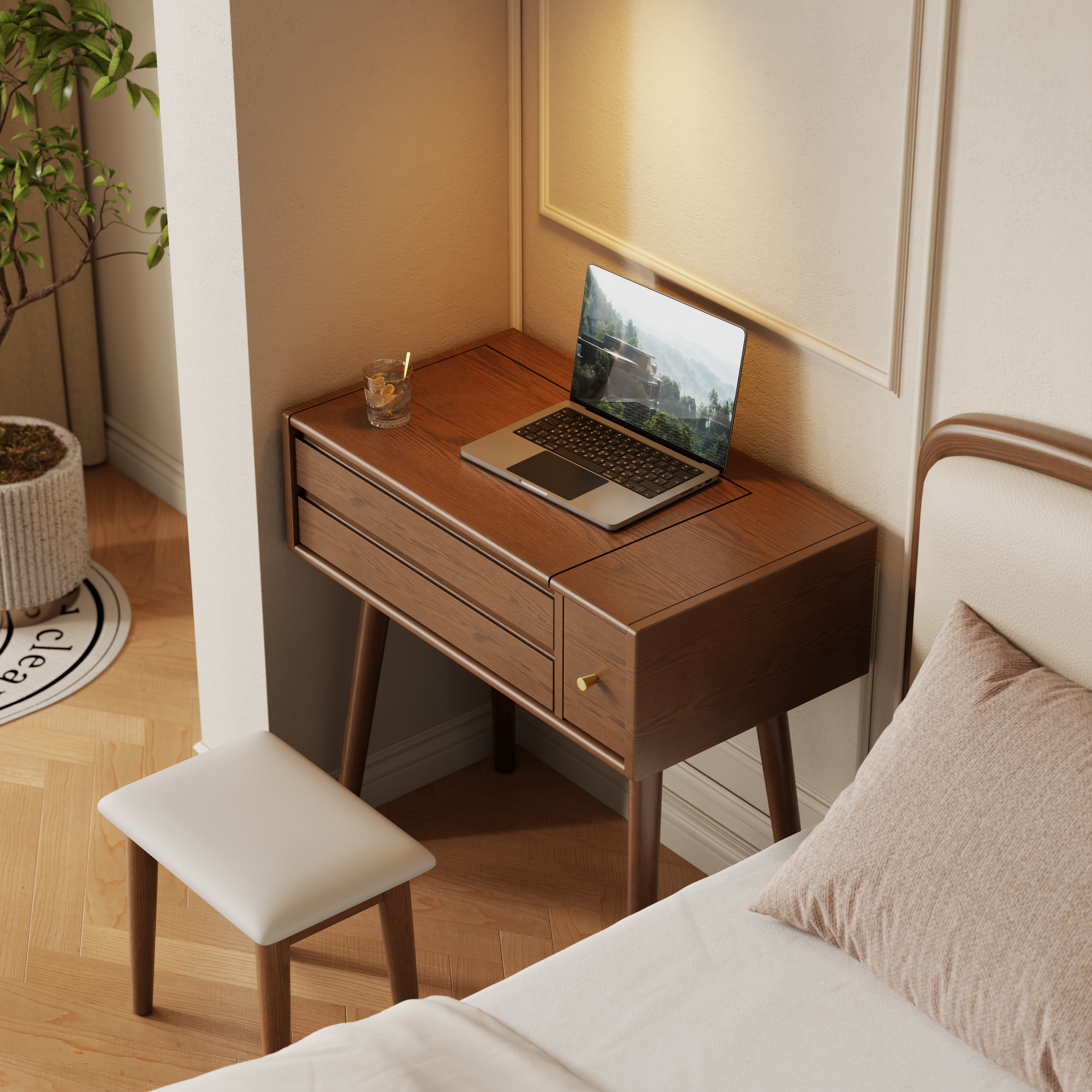 Vanity Desk with Mirror and Lights, Wooden Makeup Vanity Table with 3 or 4 Drawers