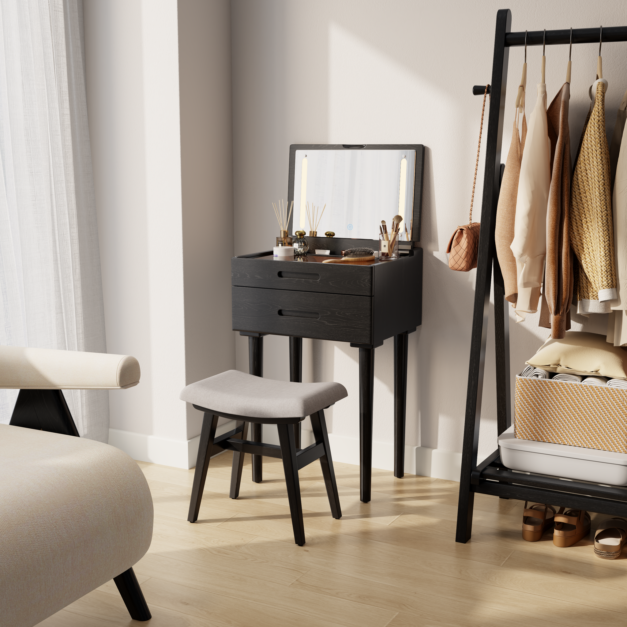 Vanity Desk with Mirror & Lights