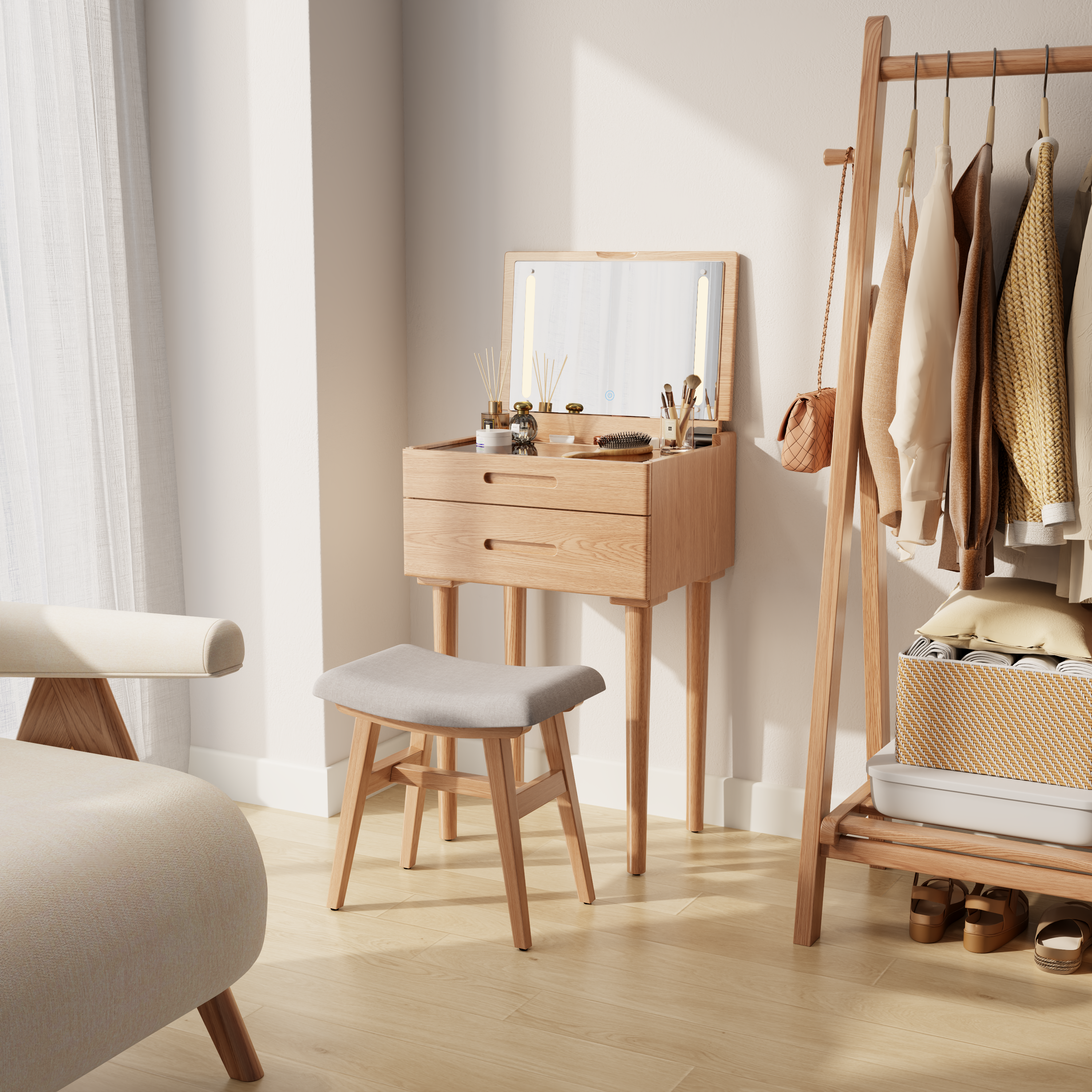 Vanity Desk with Mirror & Lights