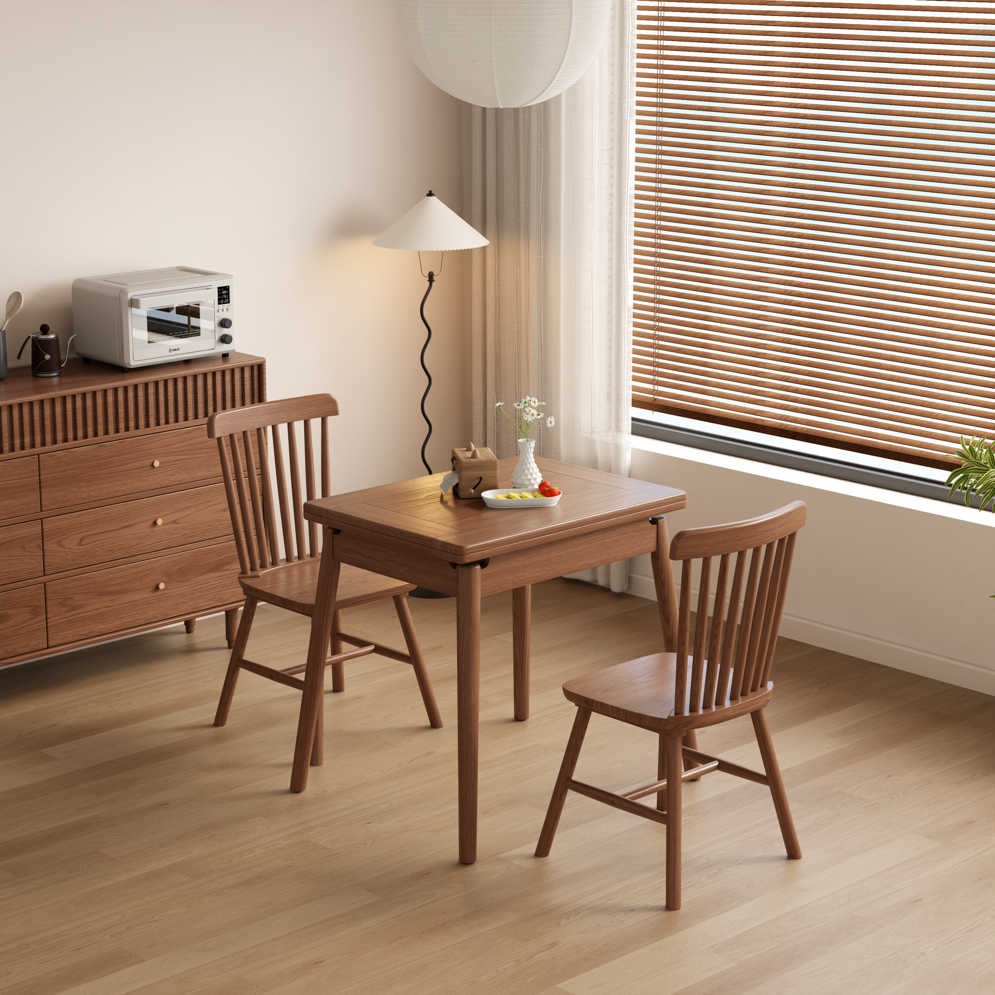 Expandable Solid Wood Dining Table for