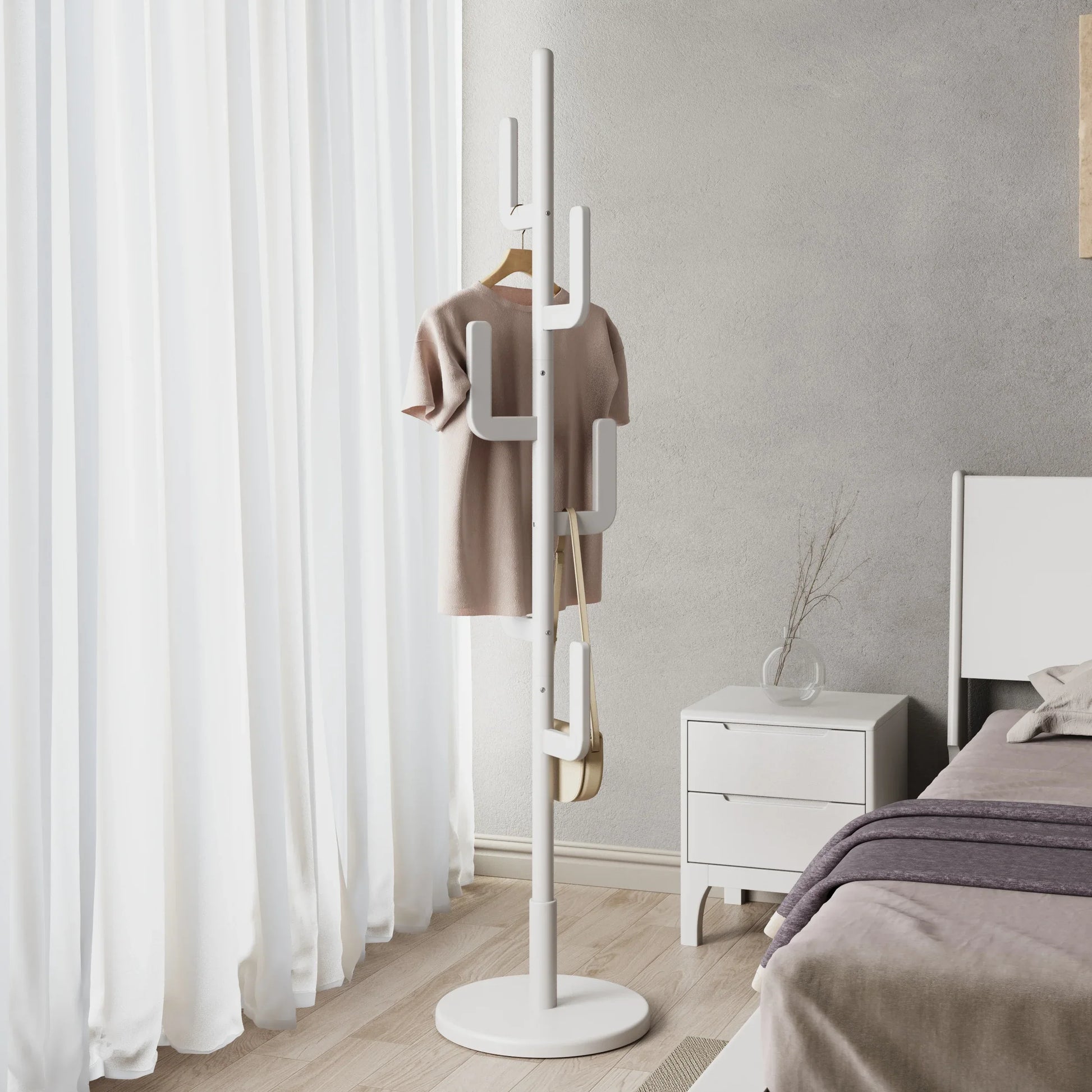 Solid Wood Cactus Coat Rack Stand – Modern Freestanding Coat Tree - Kaslandi Furniture