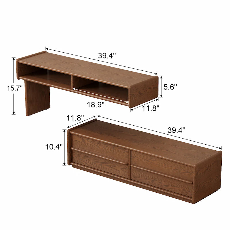 Extendable Solid Wood TV Stand with Drawers & Open Shelves — Fits 42