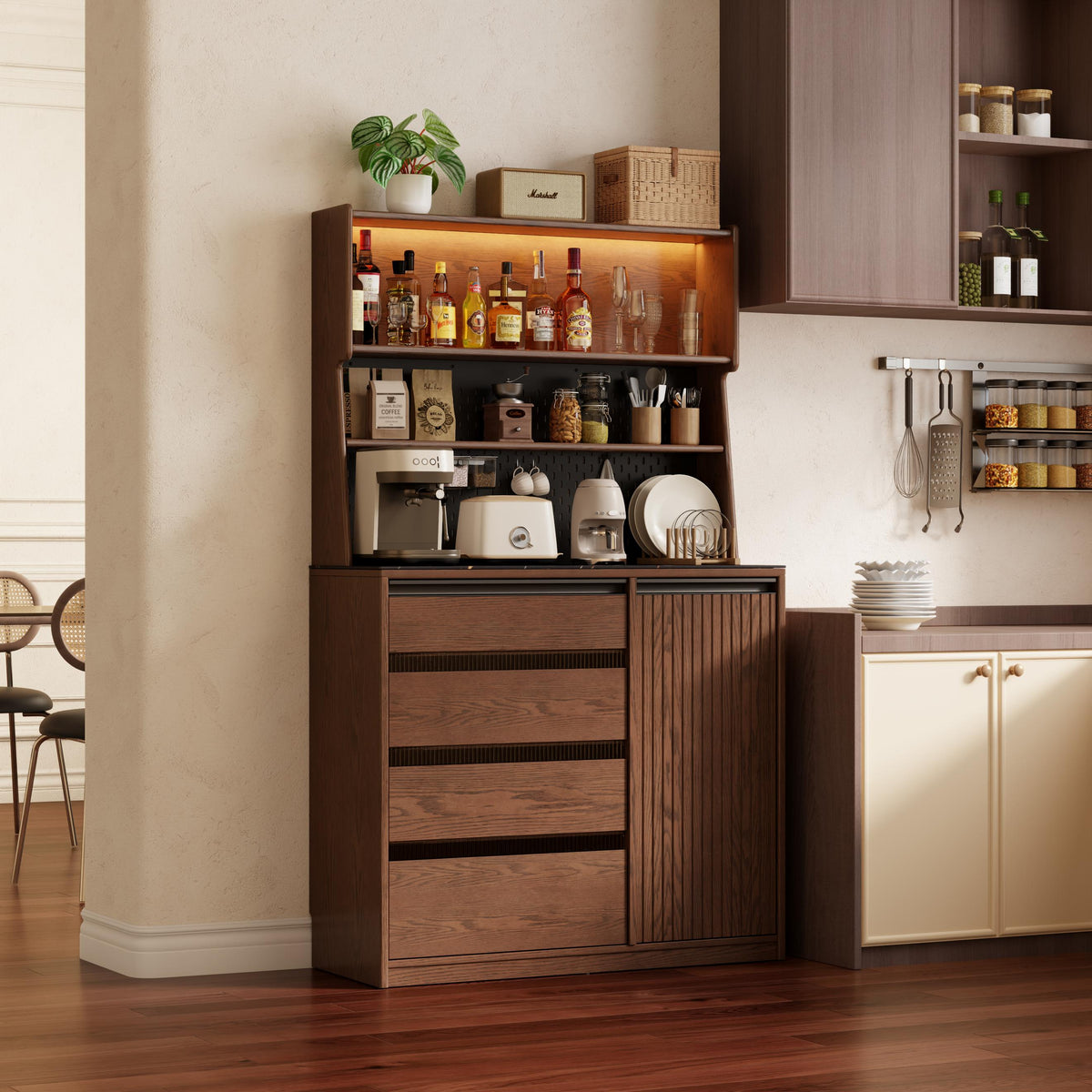 38.2" W Rubberwood Solid Wood Credenza with Adjustable Shelves - iKaslandi