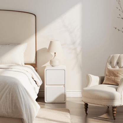 Narrow Bedside Table with 2 or 3 Drawers, Solid Wood Body and Leather-Coated Surface, Pre-Assembled - iKaslandi
