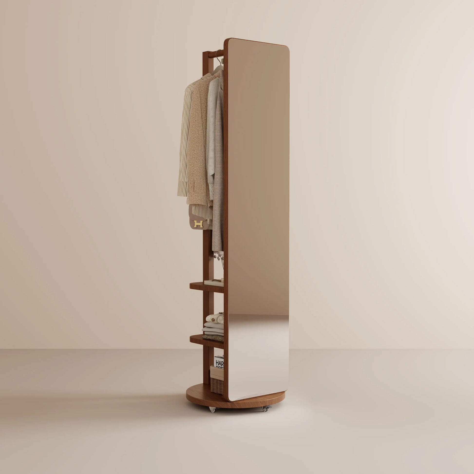 Full - Length Mirror with Storage, Clothing Rack & Wheels - iKaslandi