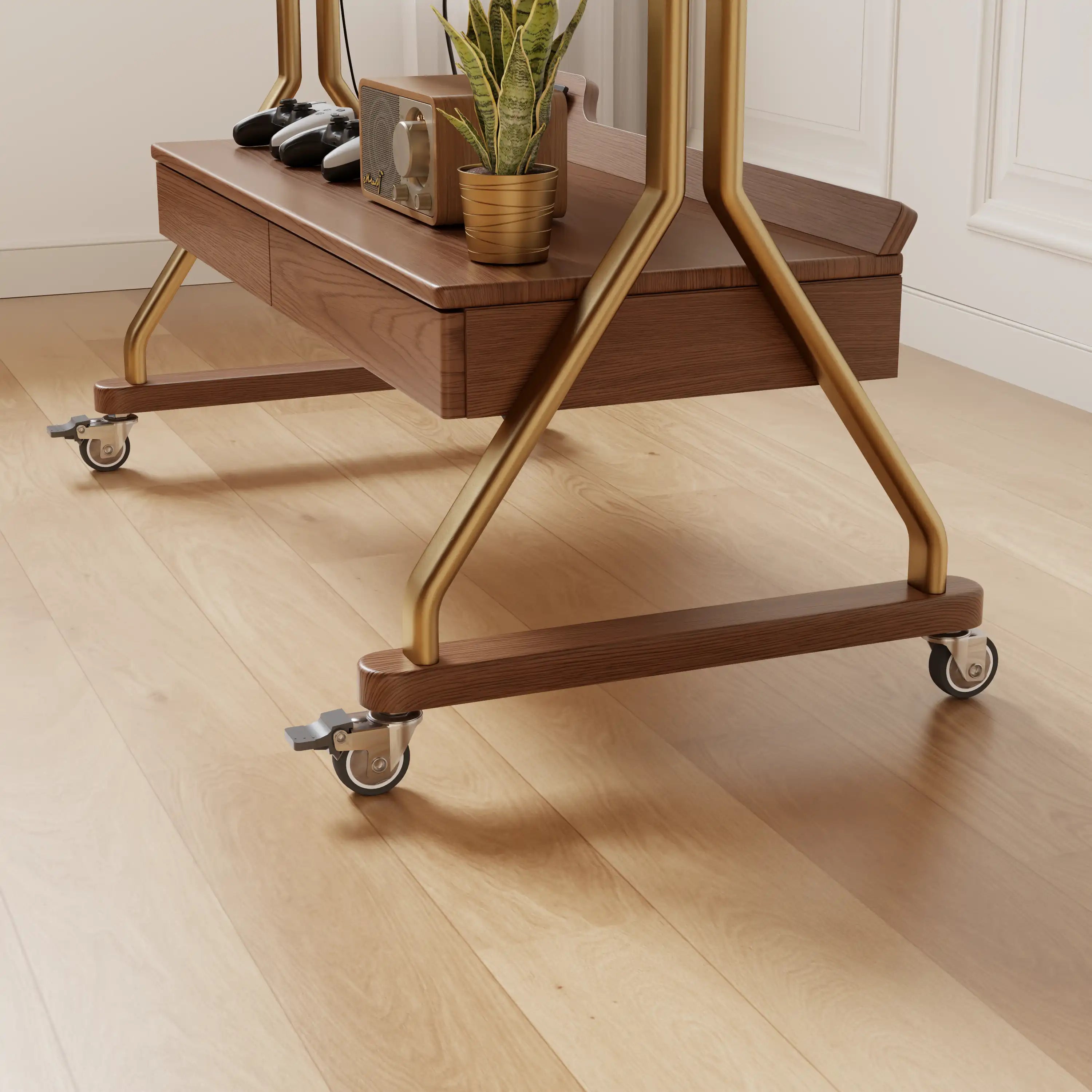 Heavy Duty Rolling TV Stand with 2 Wood Drawers