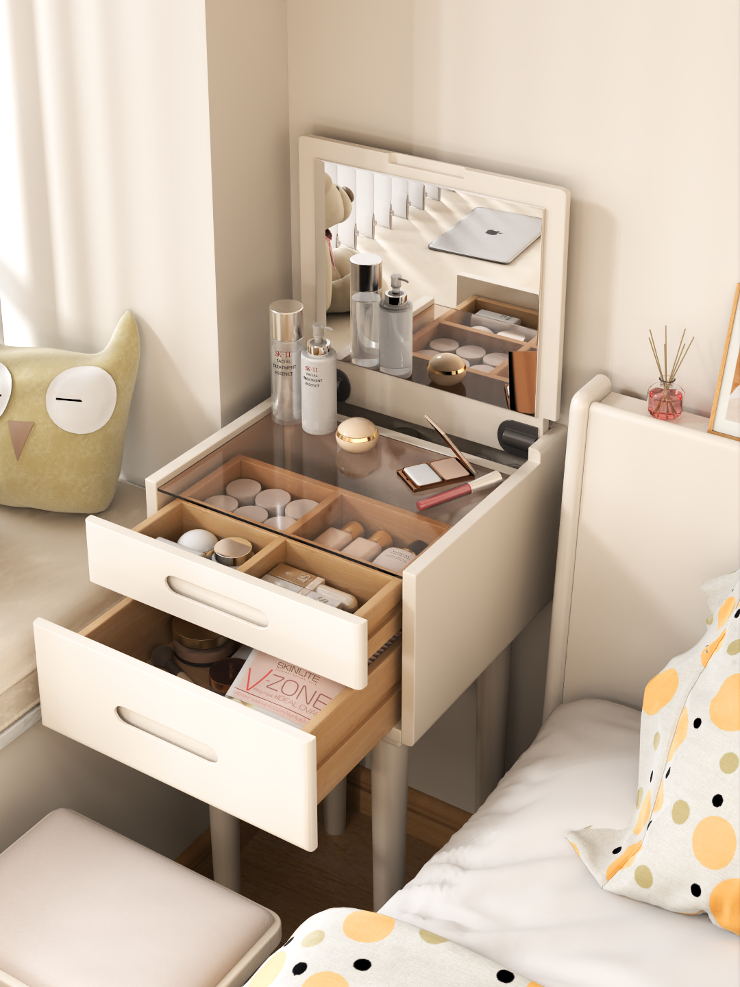 Vanity Desk with Mirror & Lights