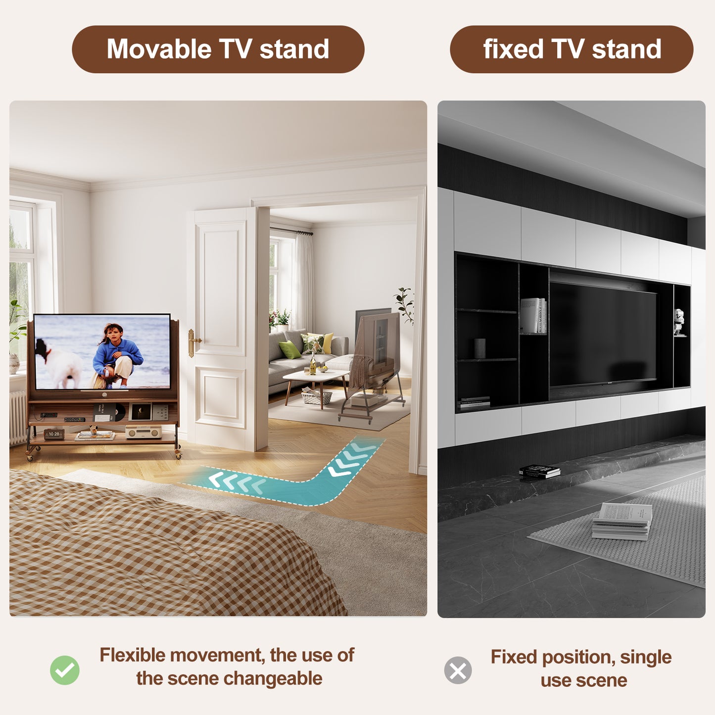 Rolling TV Stand, 40-65 Inches