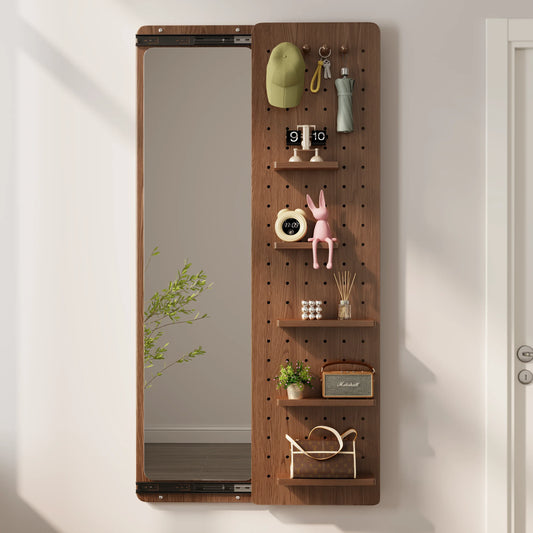 Full Length Wall Mirror with Shelf & Hooks - Kaslandi Furniture