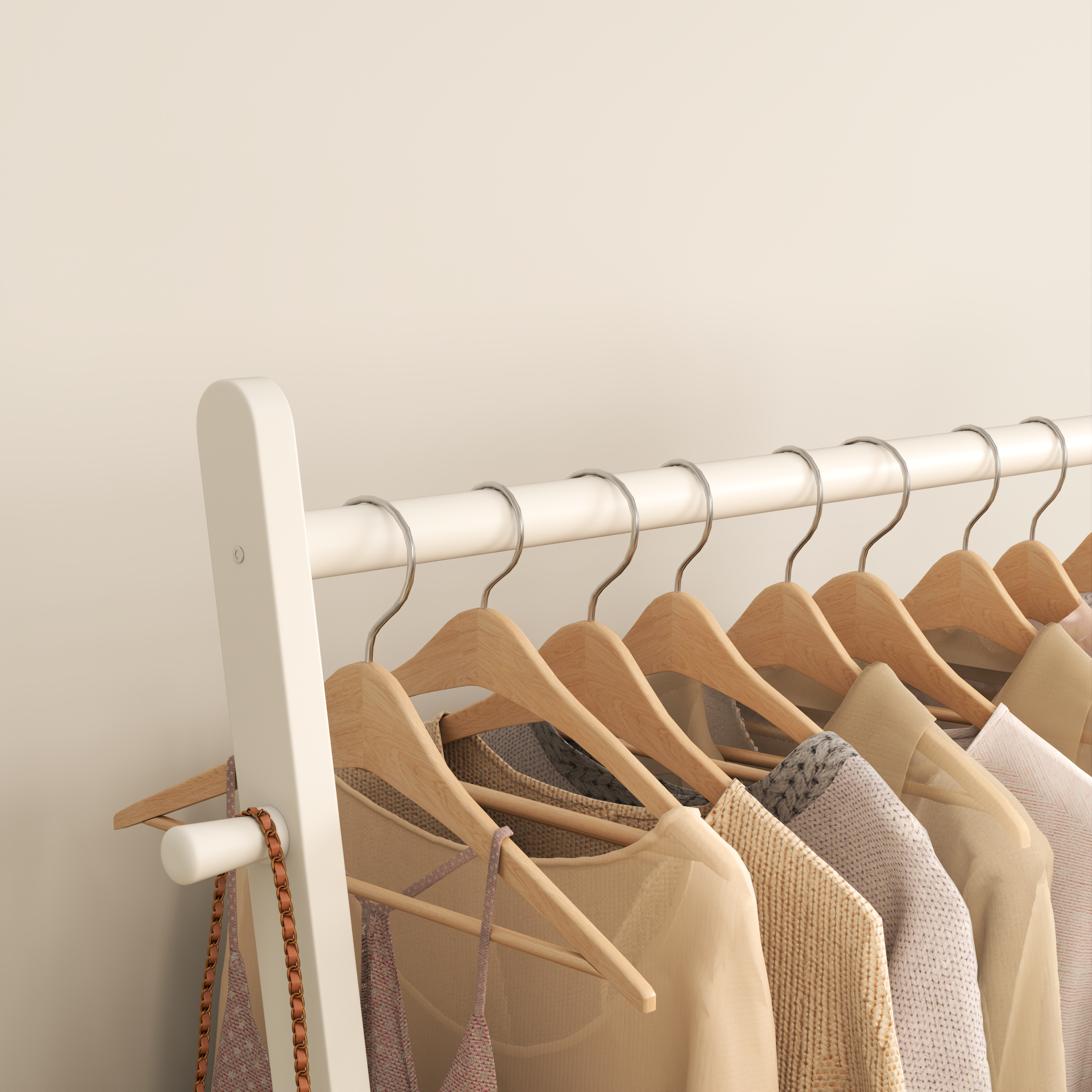 Solid Wood Rolling Clothes Rack with Shelves