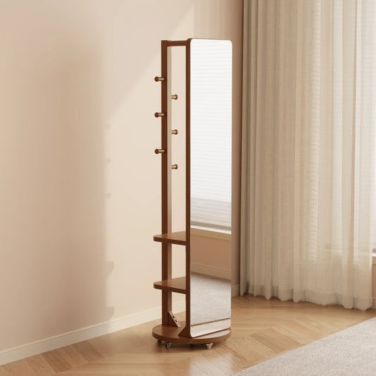 Mobile Full - Length Mirror with Built - In Clothes Rack and Shelf - Kaslandi Furniture