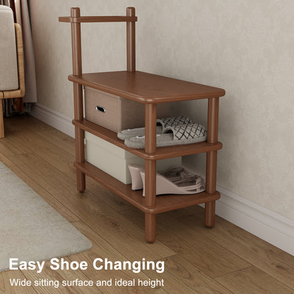 Shoe Rack Bench, Entryway Shoe Bench with Tray, 3 Tiers Solid Wood Shoe Bench for Front Door Entrance, Hallway, Mudroom