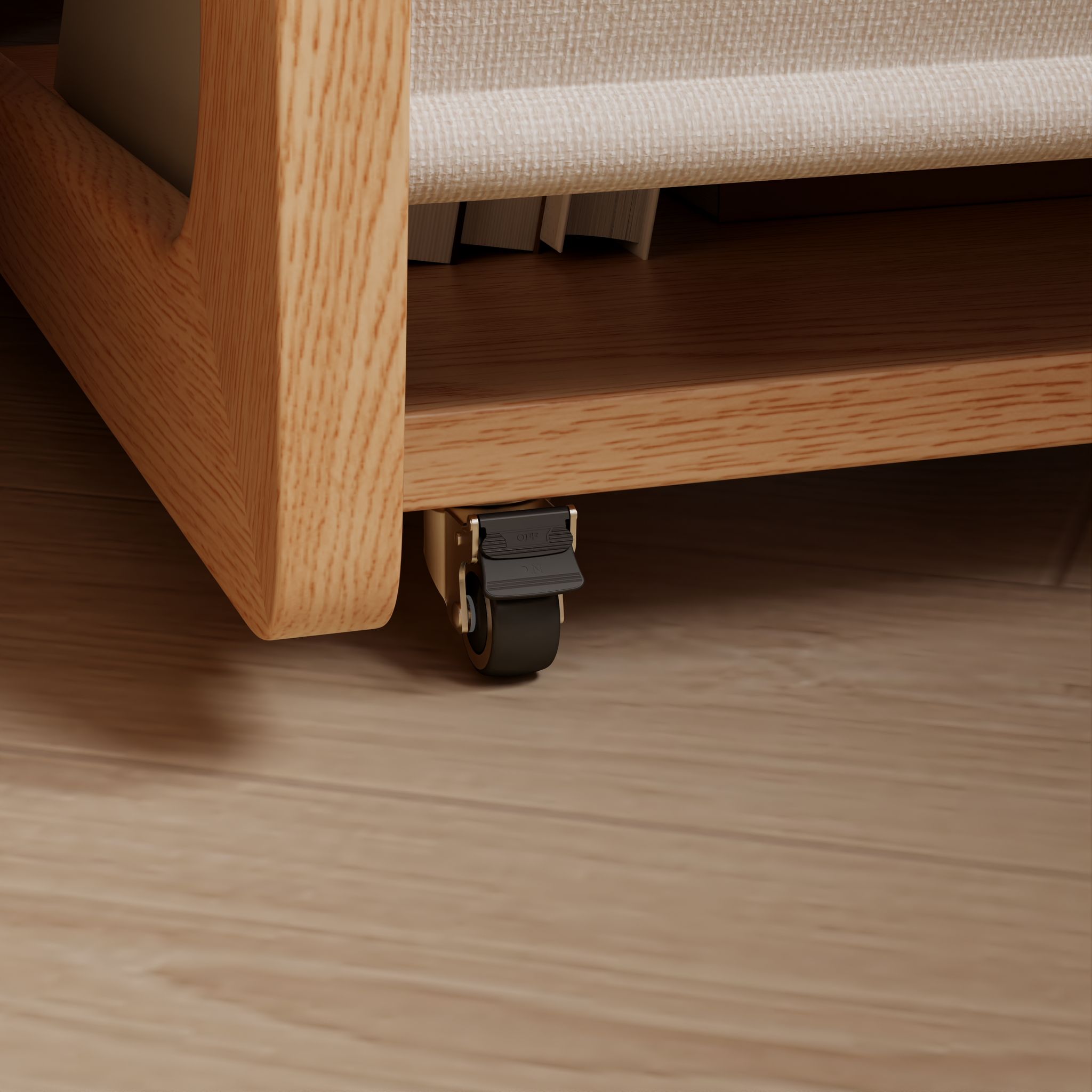 Solid Wood C-Shaped Table for Couch with 3-Tier Storage