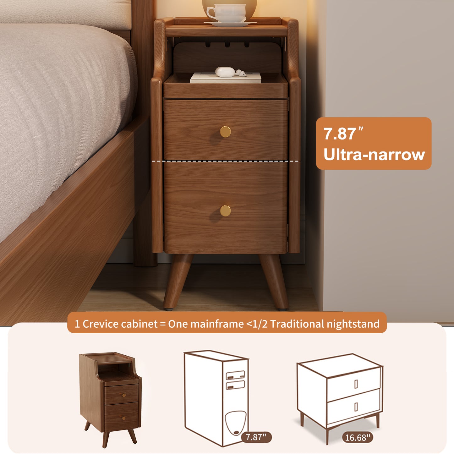 Narrow Bedside Table, 11.81"W