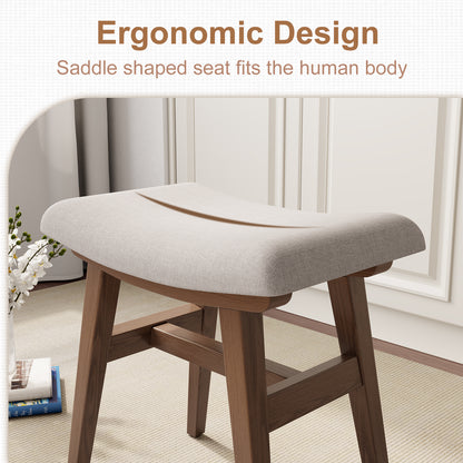 Solid Wood Vanity Stool, Saddle Cushion Vanity Bench with High-Strength Rebound Sponge, Easily Assembly, Vanity Chair, Foot Stool, Makeup Stool for Bedroom, Entryway