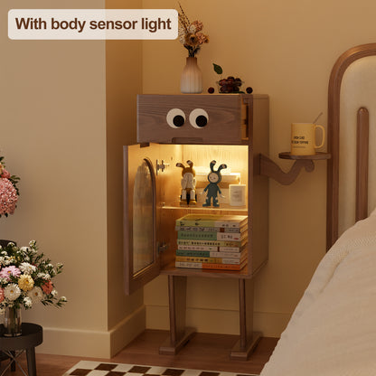 Robot Nightstand,Tall Nightstand with Drawers,Solid Wood Nightstand,Mid Century Modern Nightstand,Walnut Nightstand with Storage,Adjustable Dividers,Sensor Light,Bedside Table for Living Room, Bedroom