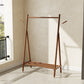 Solid Wood Rolling Clothes Rack with Shelves - Kaslandi Furniture