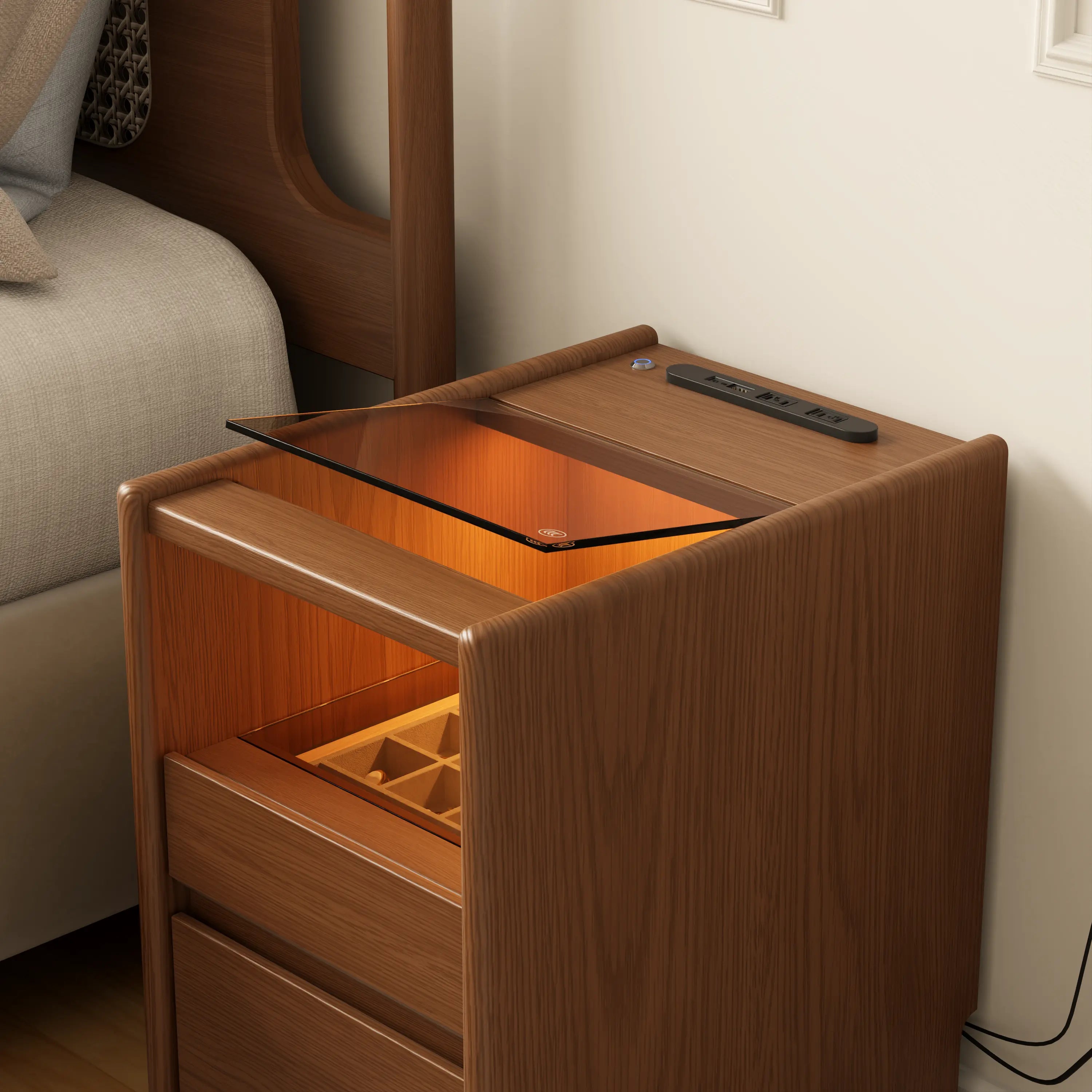Smart Nightstand with LED Light & Wireless Charging - Kaslandi Furniture