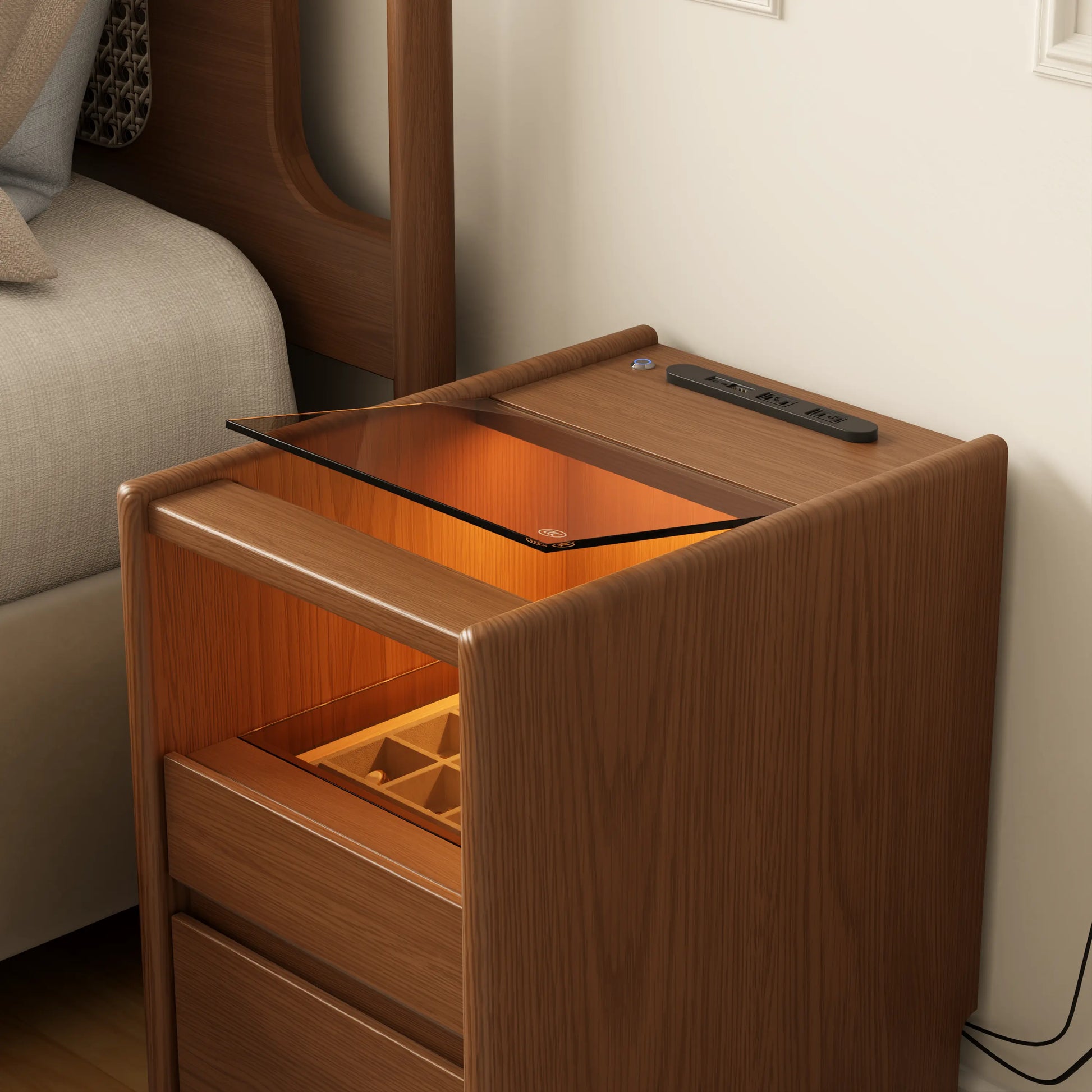 Smart Nightstand with LED Light & Wireless Charging - Kaslandi Furniture