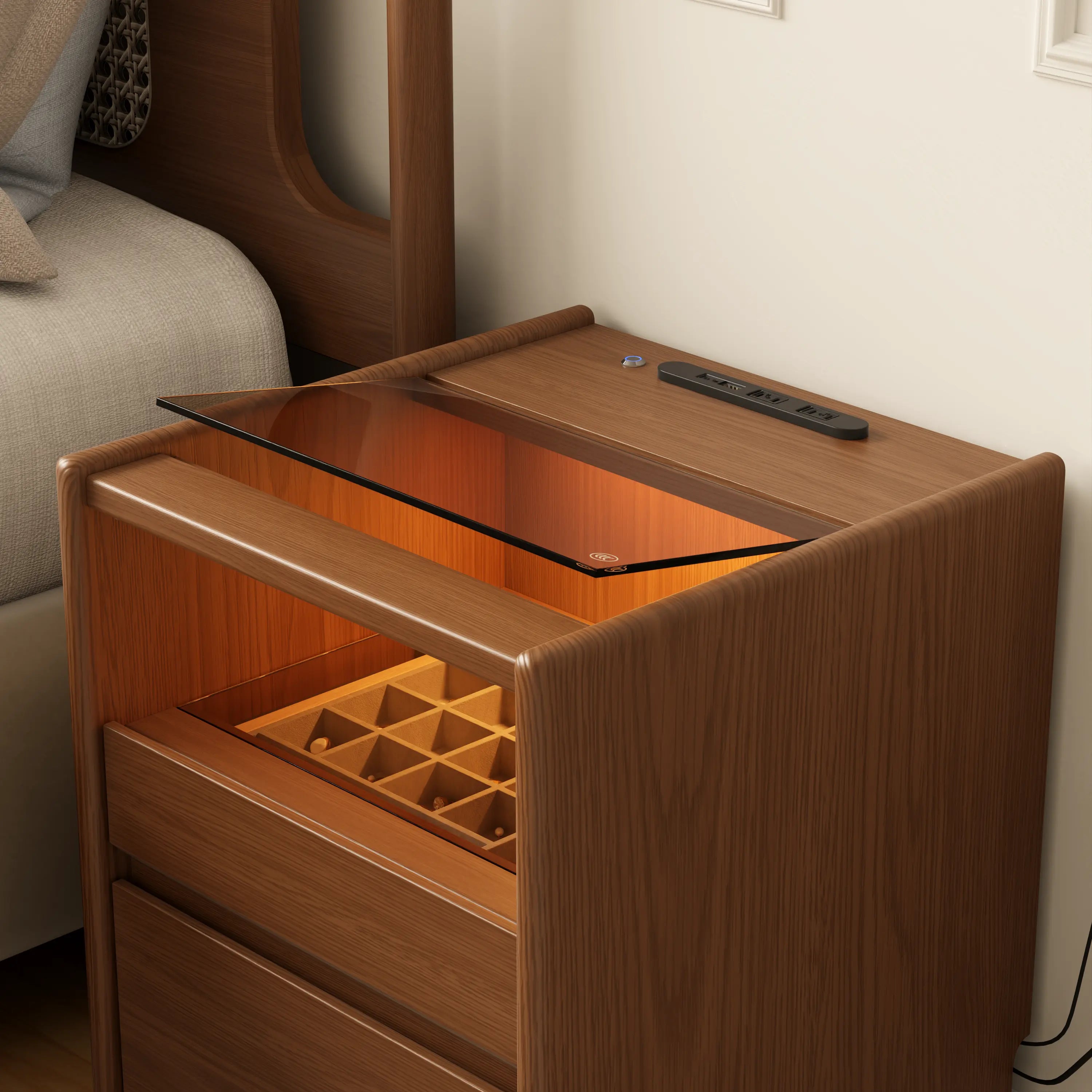 Smart Nightstand with LED Light & Wireless Charging - Kaslandi Furniture
