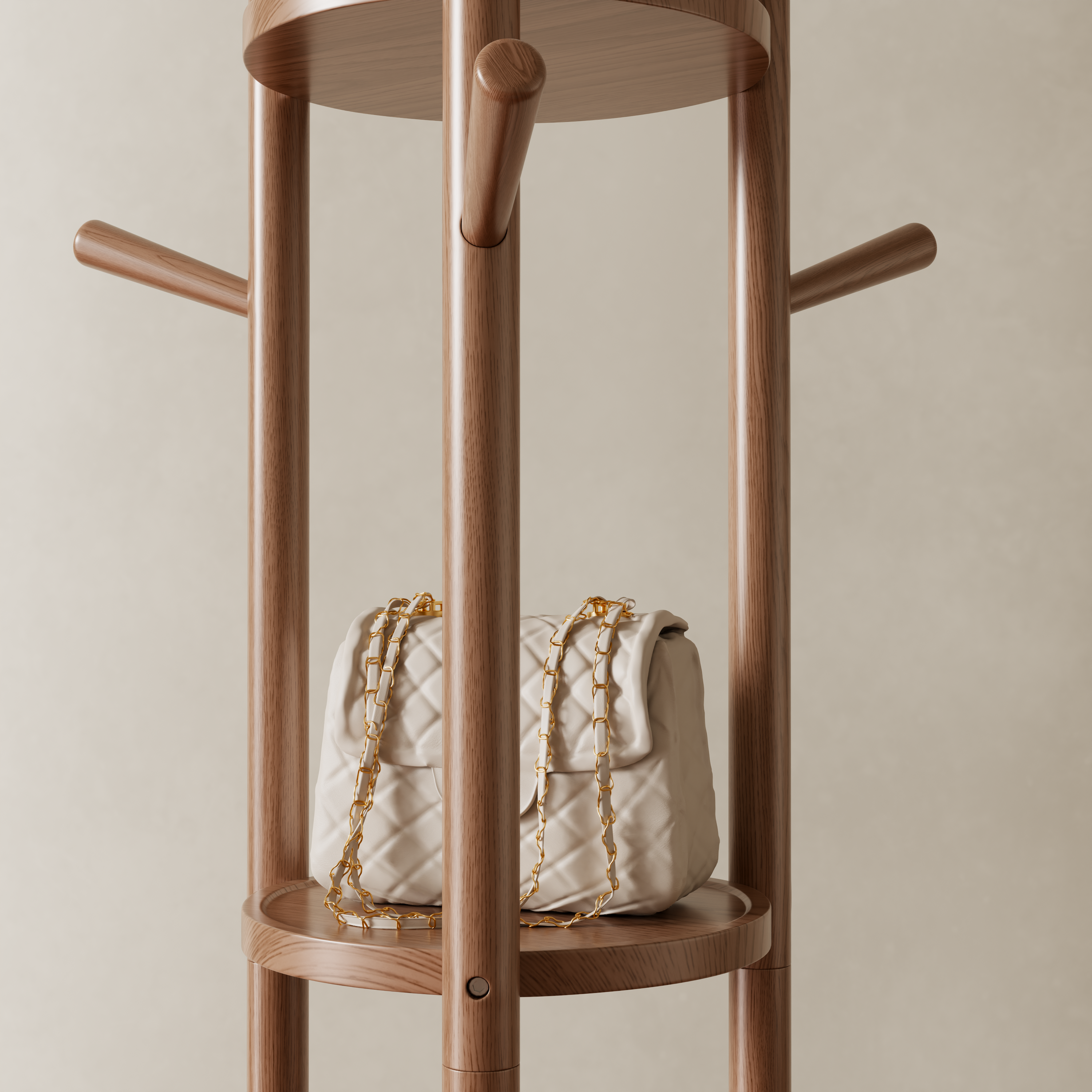 360° Rotating Solid Wood Coat Rack with Shelves