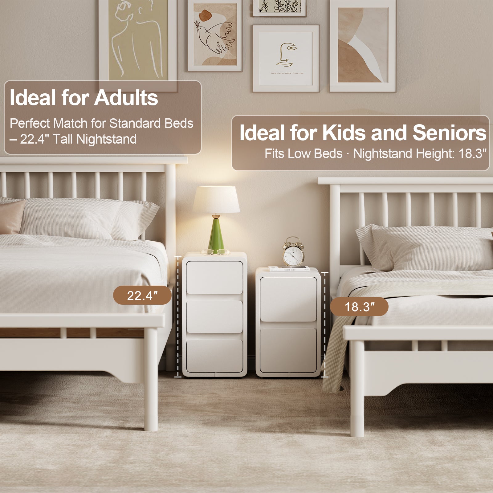 3 Tier Narrow White Nightstand