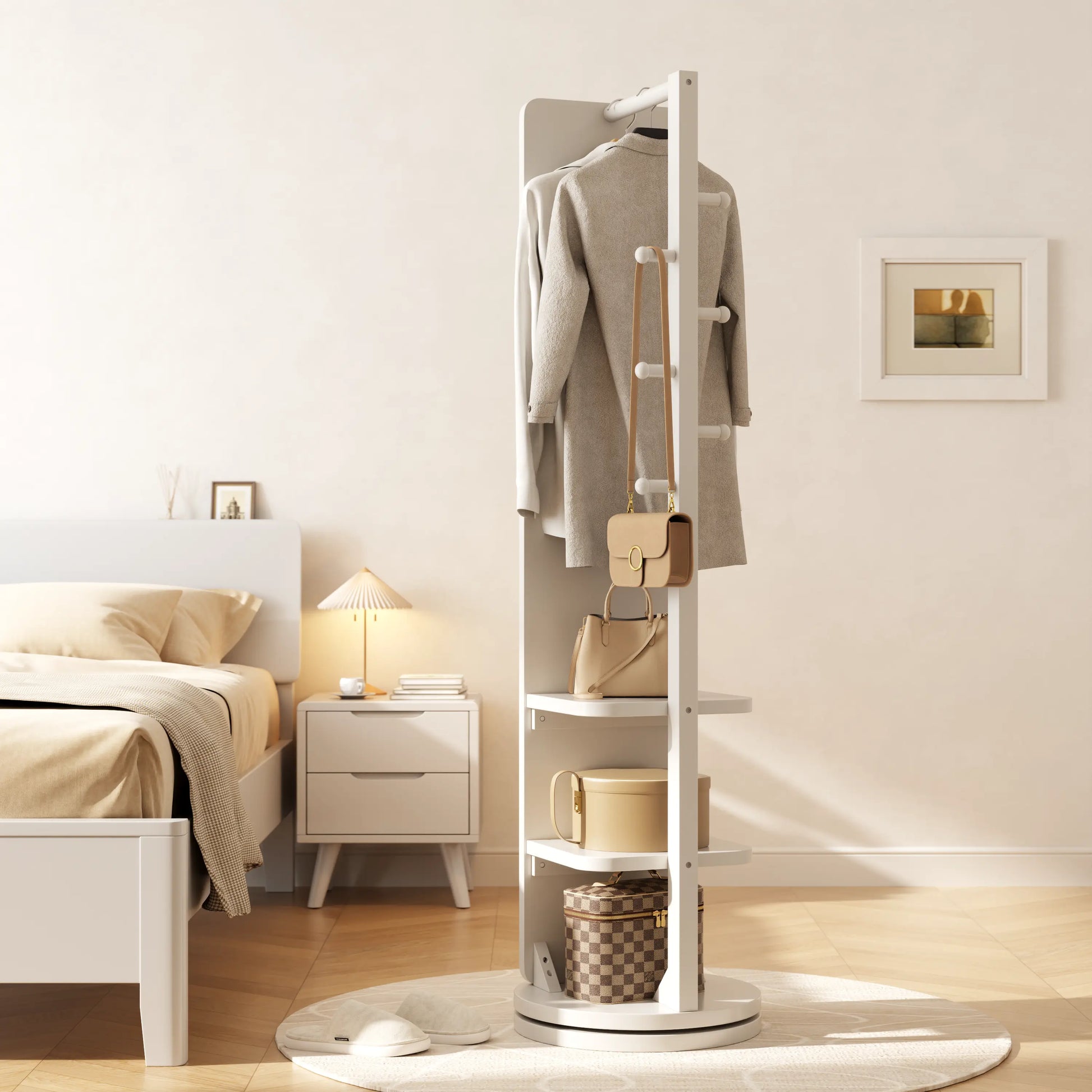 360° Rotating Floor Mirror with Clothes Rack & Shelves - iKaslandi