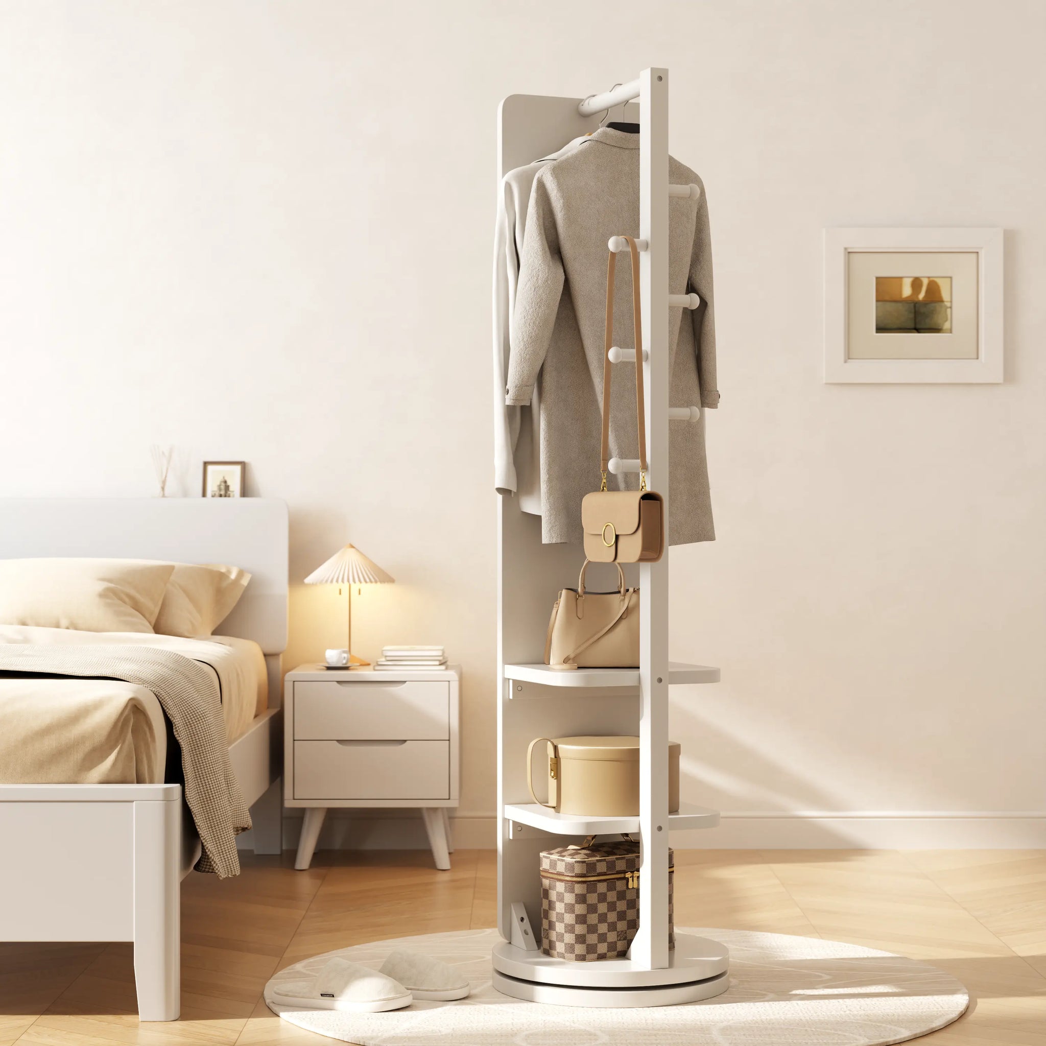 360° Rotating Floor Mirror with Clothes Rack & Shelves - iKaslandi