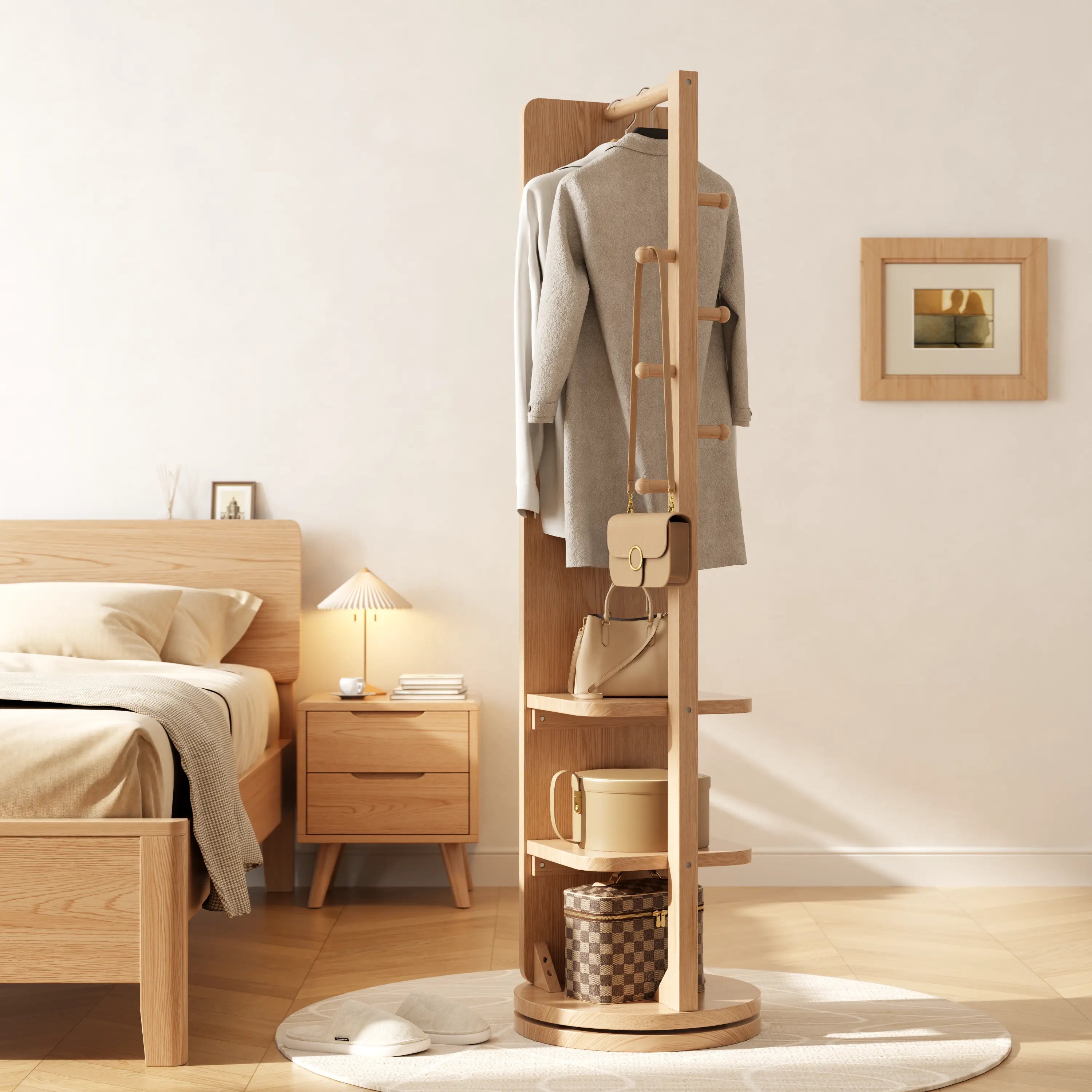 360° Rotating Floor Mirror with Clothes Rack & Shelves - iKaslandi