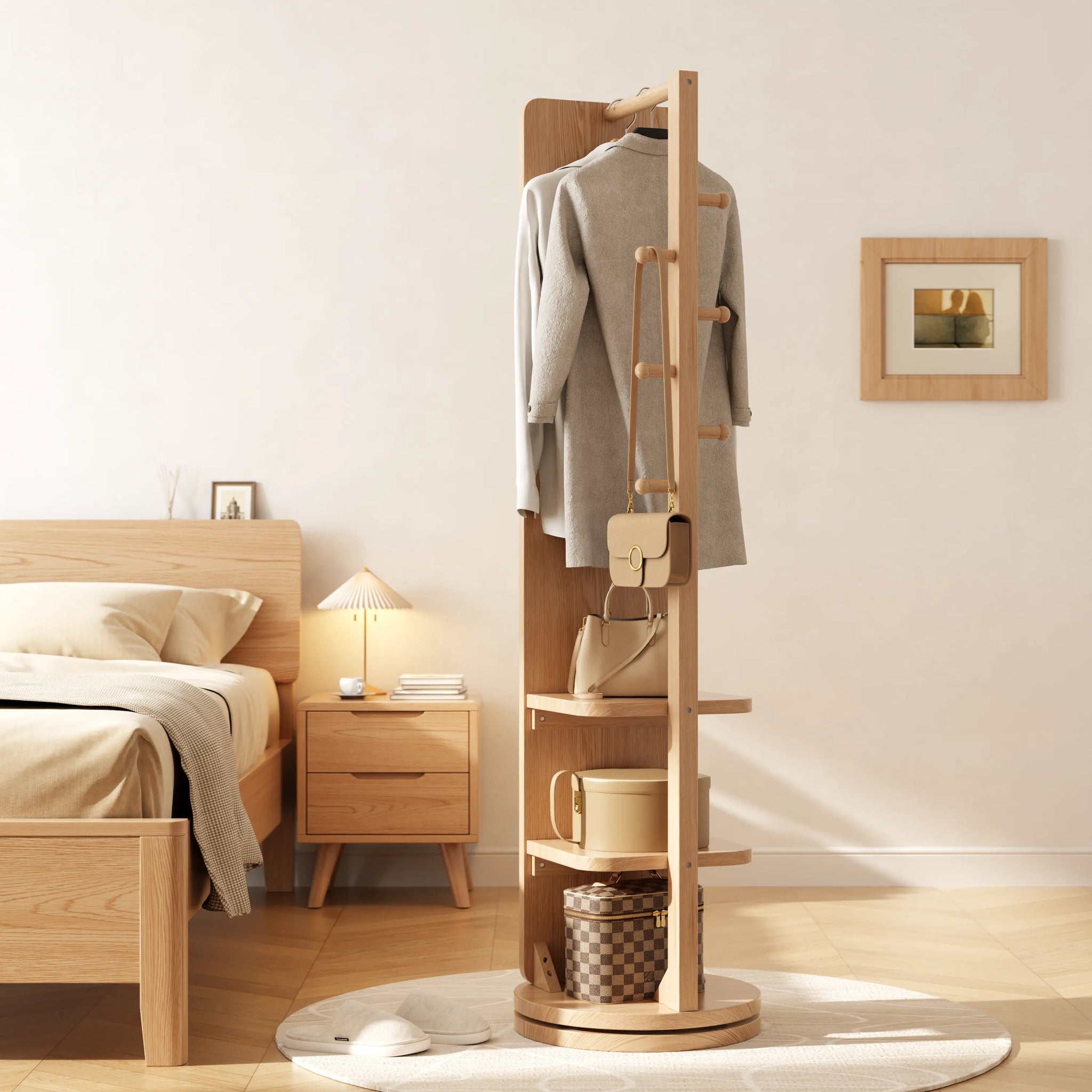 360° Rotating Floor Mirror with Clothes Rack & Shelves - iKaslandi
