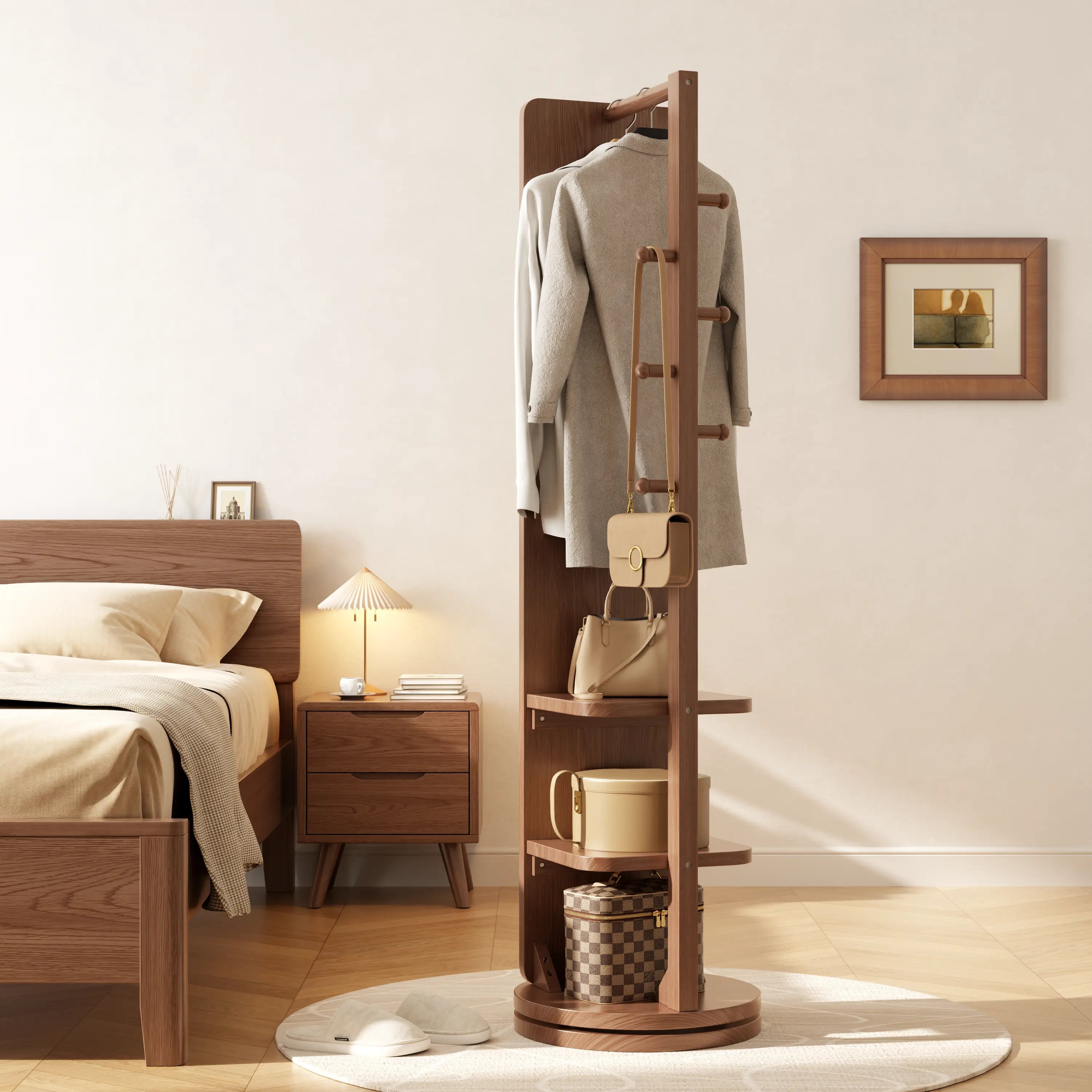 360° Rotating Floor Mirror with Clothes Rack & Shelves - iKaslandi