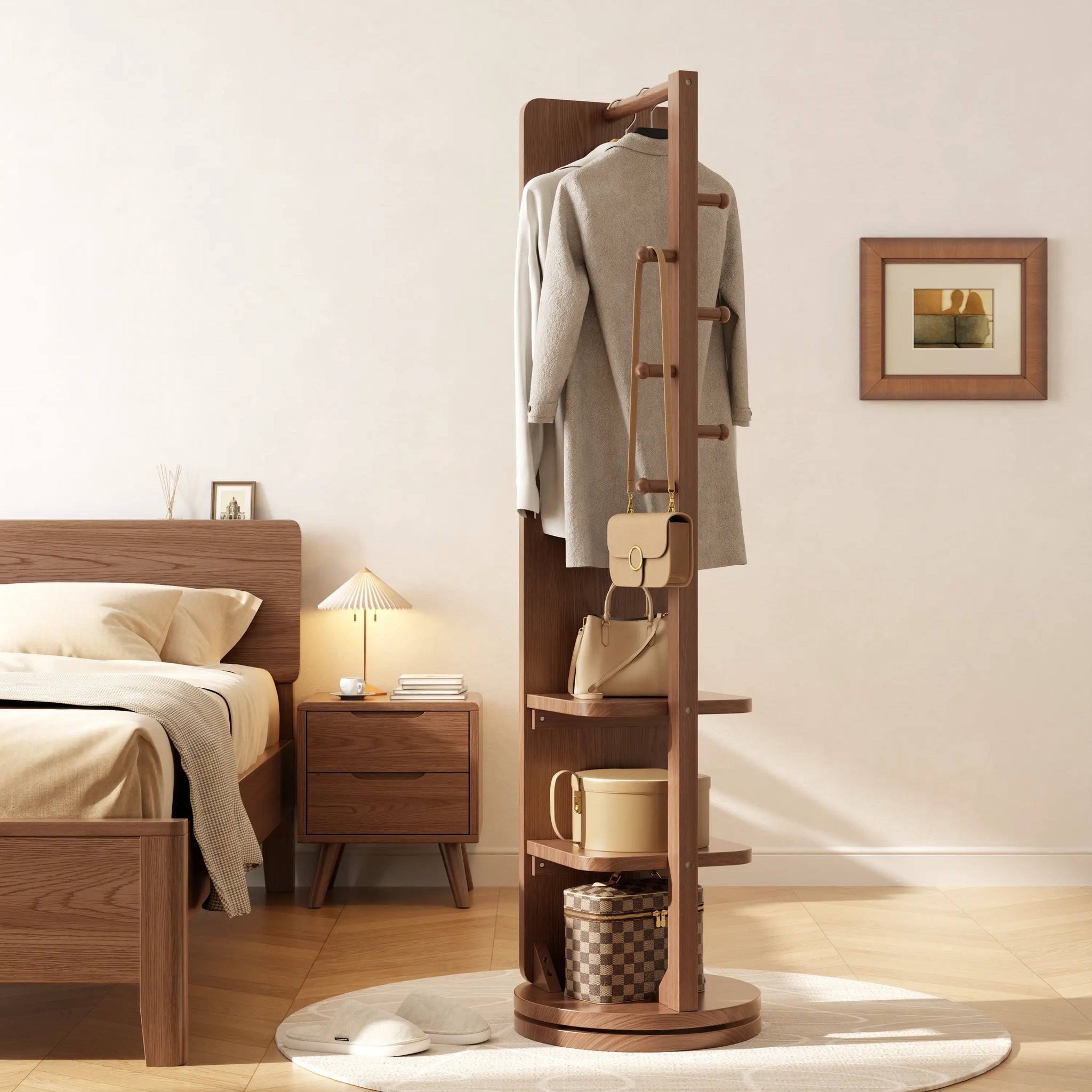 360° Rotating Floor Mirror with Clothes Rack & Shelves - iKaslandi