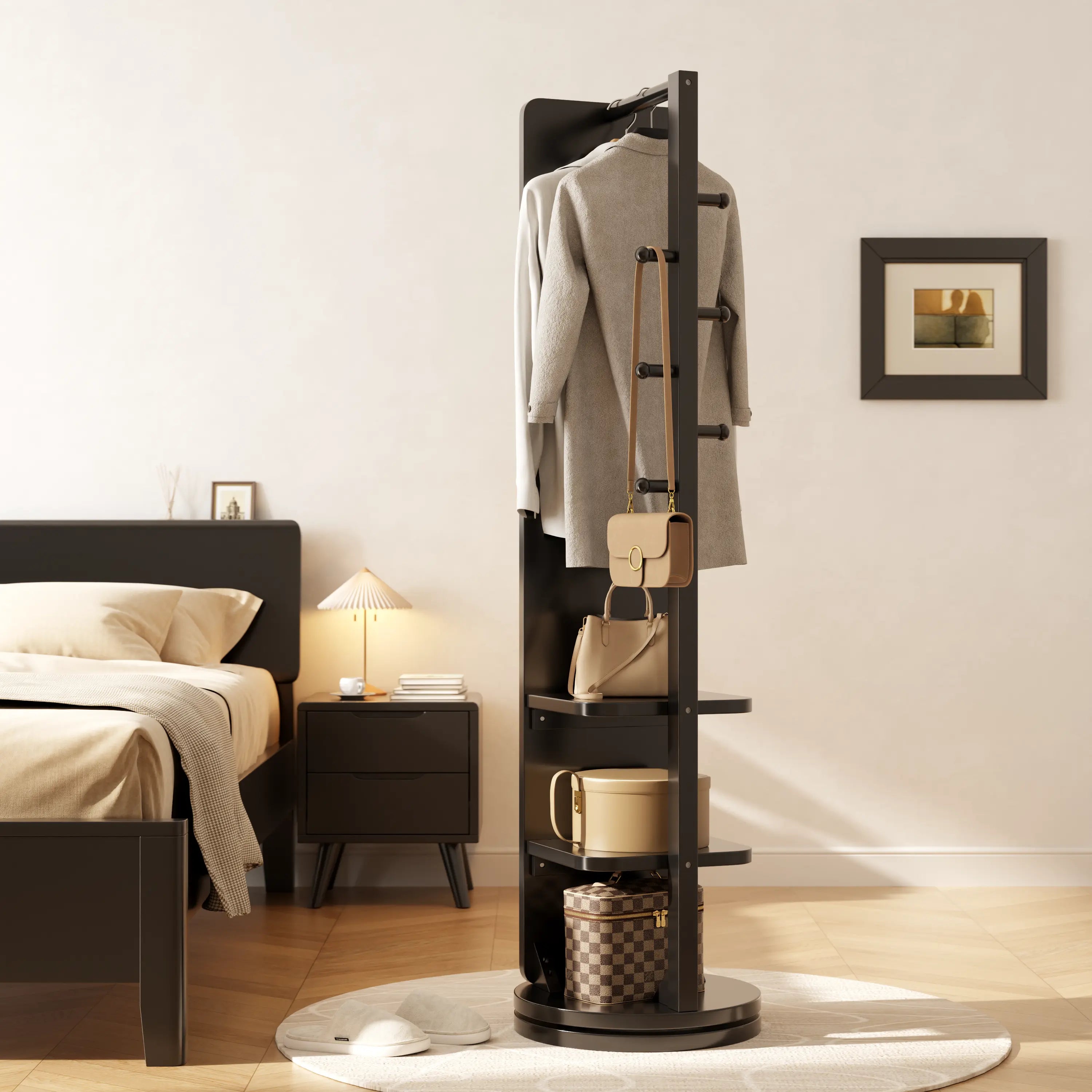 360° Rotating Floor Mirror with Clothes Rack & Shelves - iKaslandi