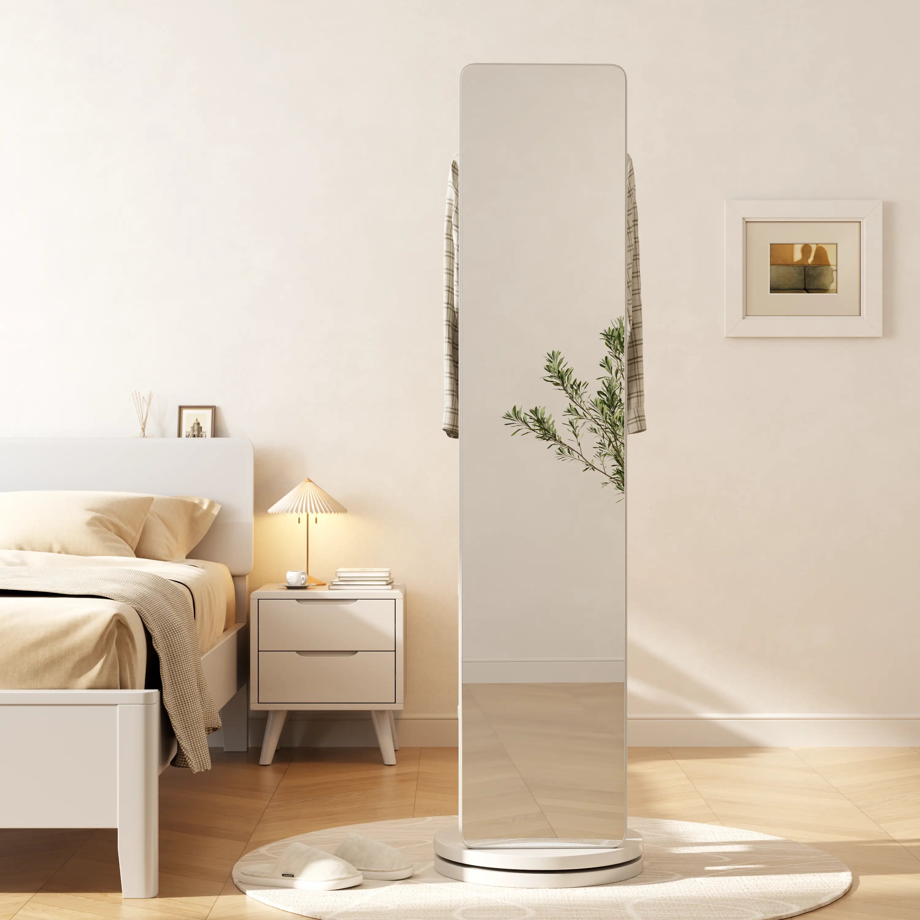 360° Rotating Floor Mirror with Clothes Rack & Shelves - iKaslandi