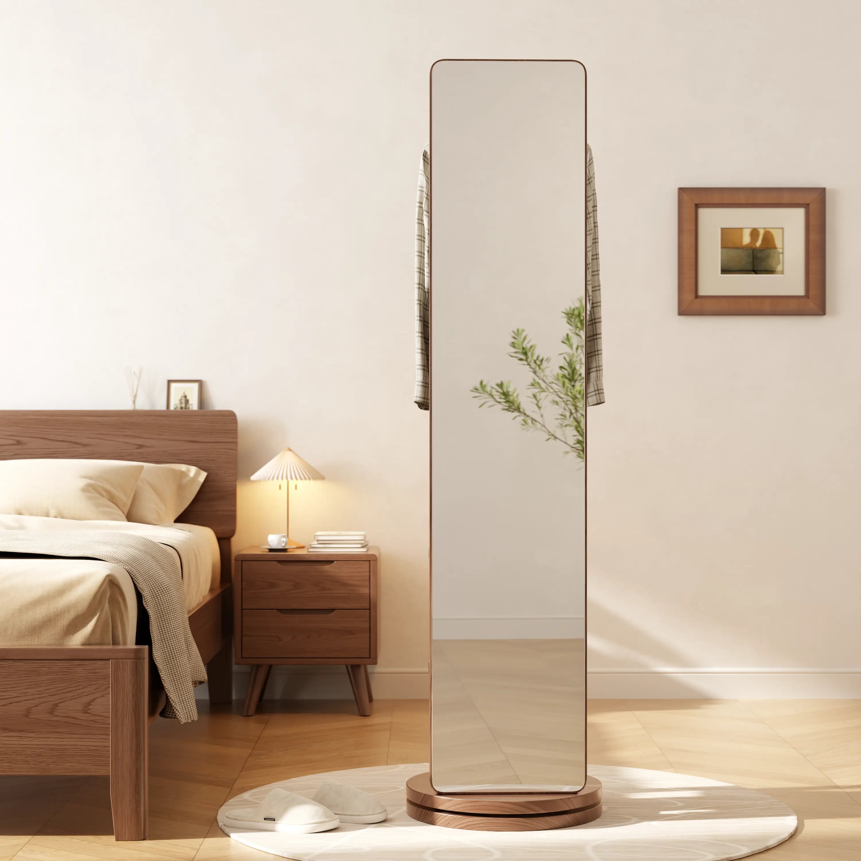 360° Rotating Floor Mirror with Clothes Rack & Shelves - iKaslandi