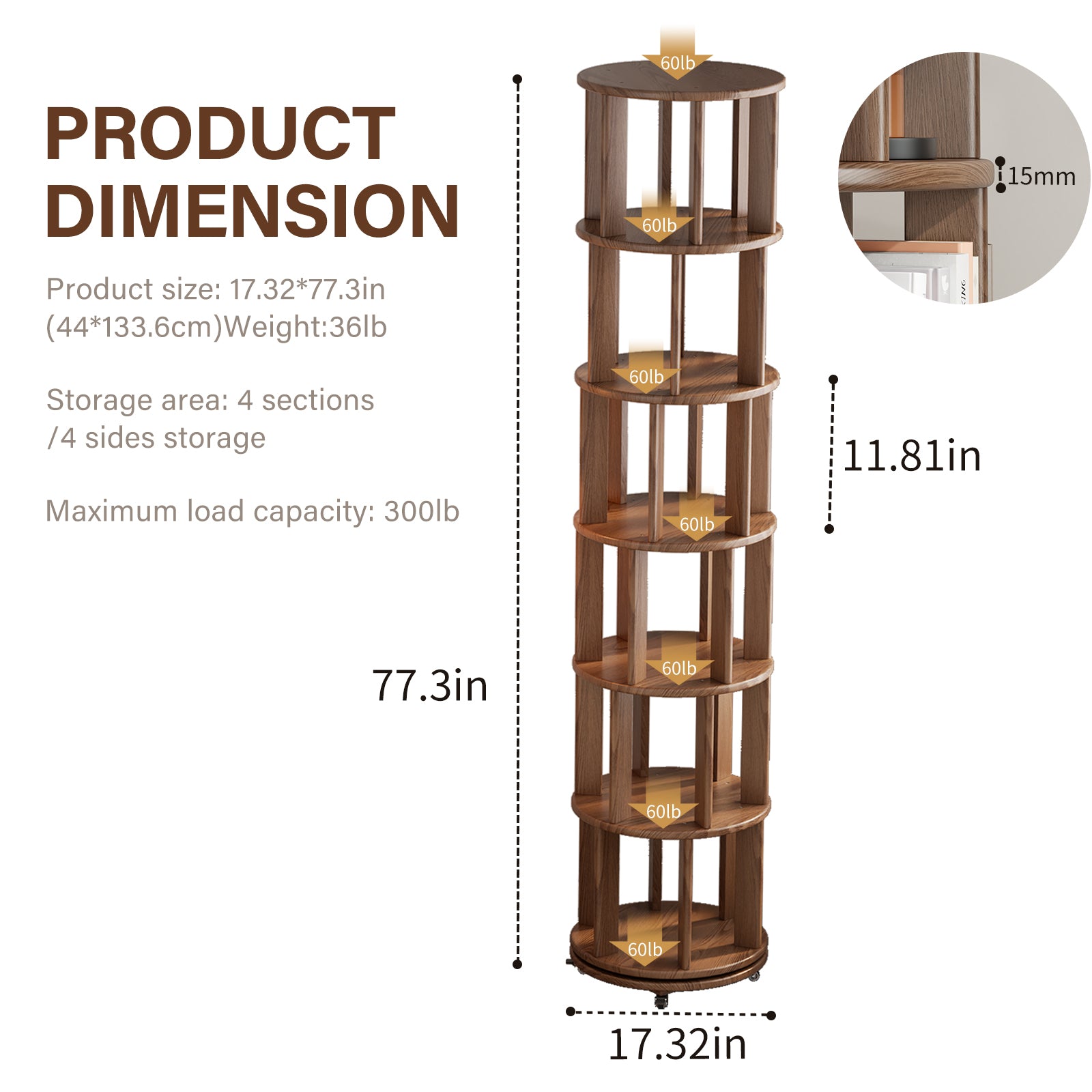 6 Tier Rotating Bookshelf