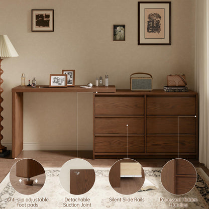 Solid Wood Makeup Vanity Desk with 6 Drawers and Adjustable Shelves